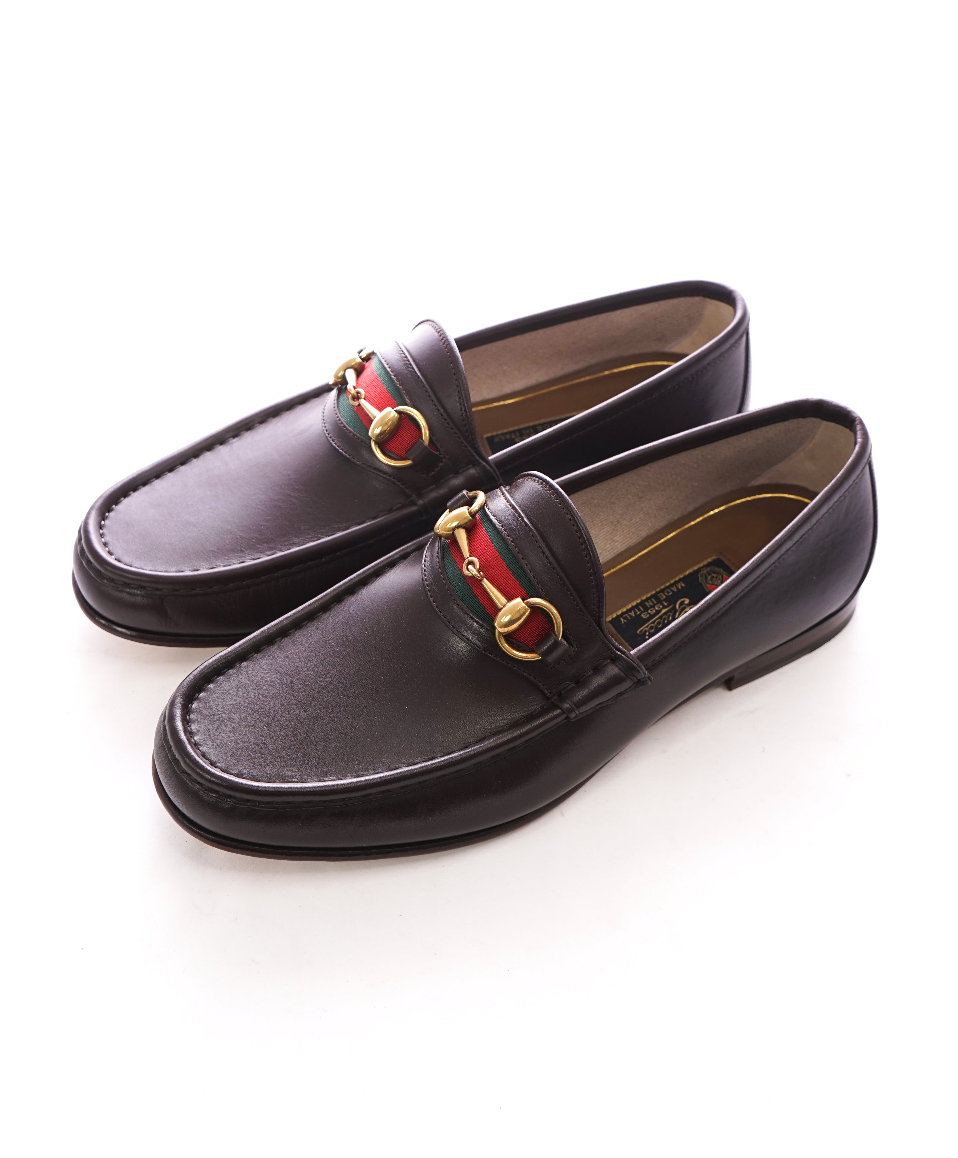 GUCCI - Horse-bit Leather sole Loafers Brown With Logo Detail Iconic Style - 9.5