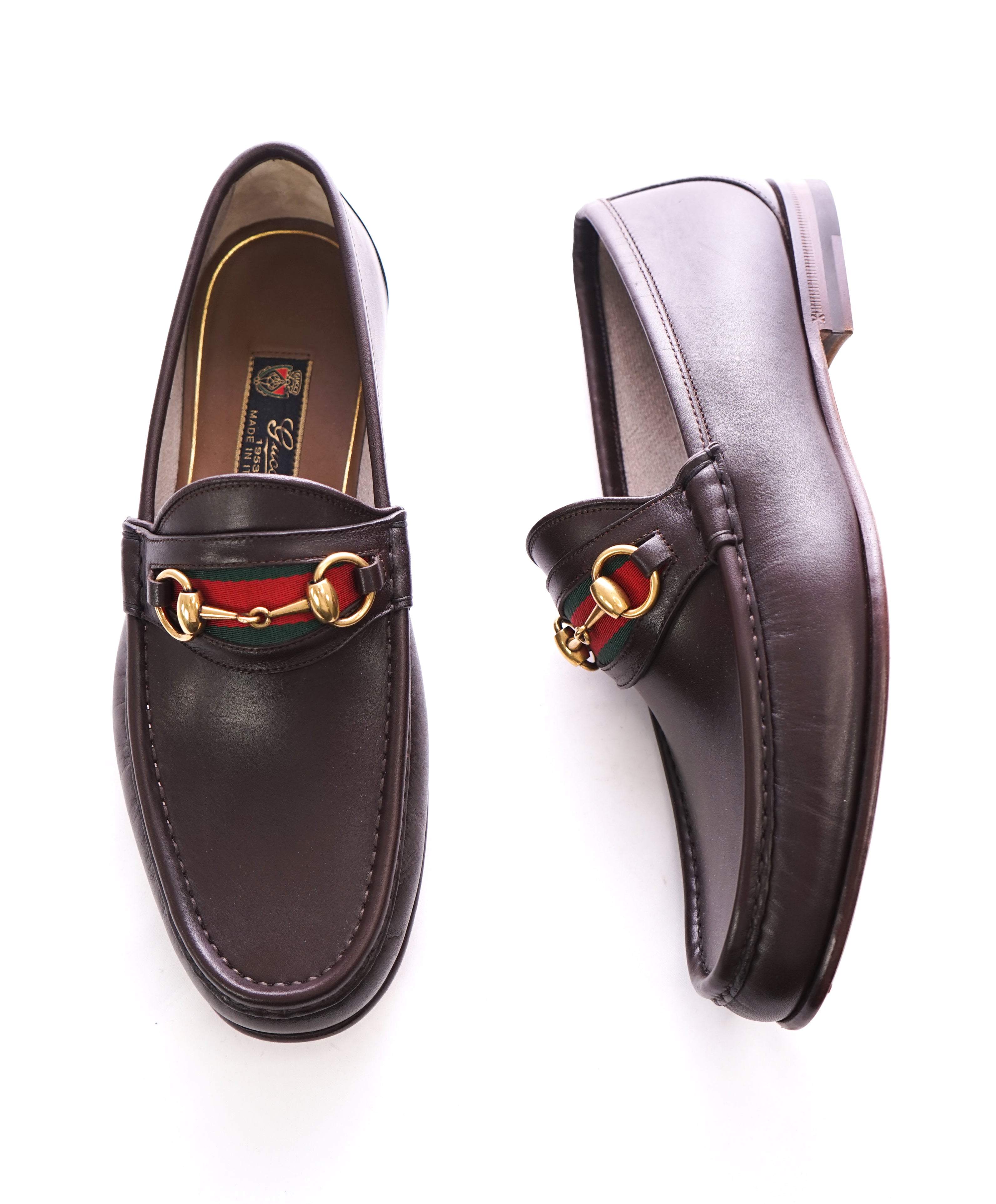 GUCCI - Horse-bit Leather sole Loafers Brown With Logo Detail Iconic Style - 9.5