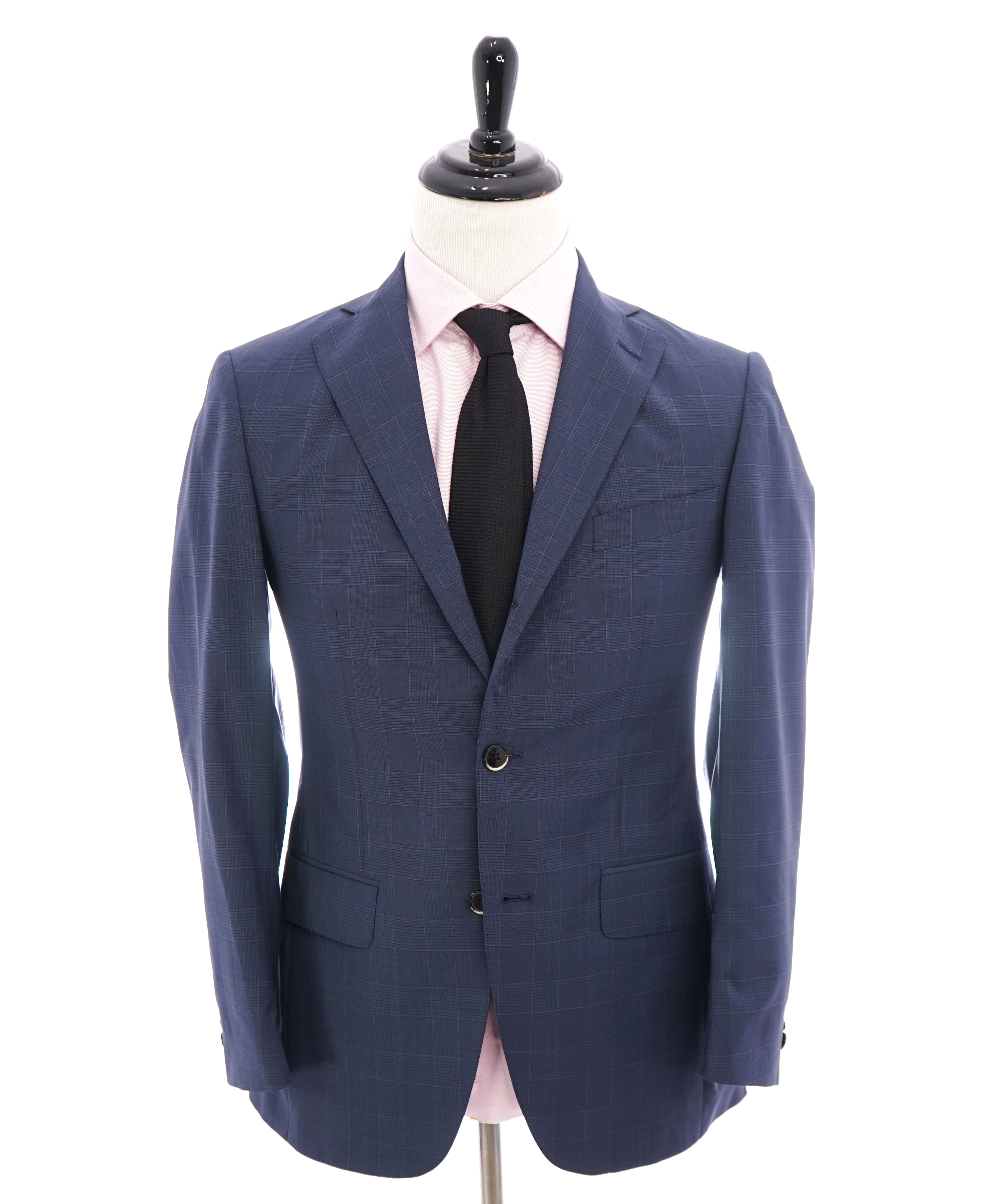 HARDWICK - Made In USA Premium Construction 2-3 Roll Lapel Blue Plaid Suit - 38R