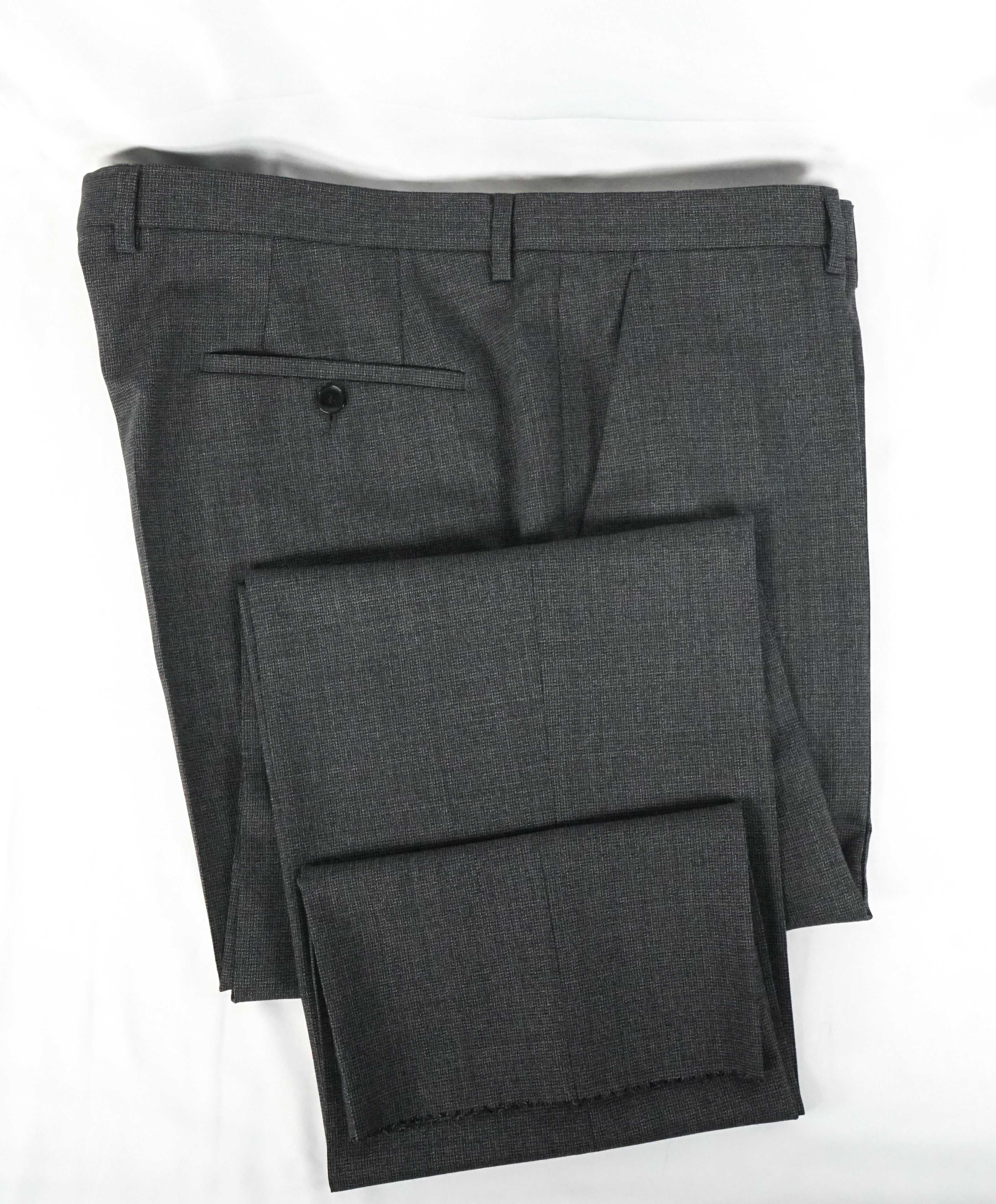 HUGO BOSS - “Sharp1 US" Gray Micro Check Wool Flat Dress Pants - 38W