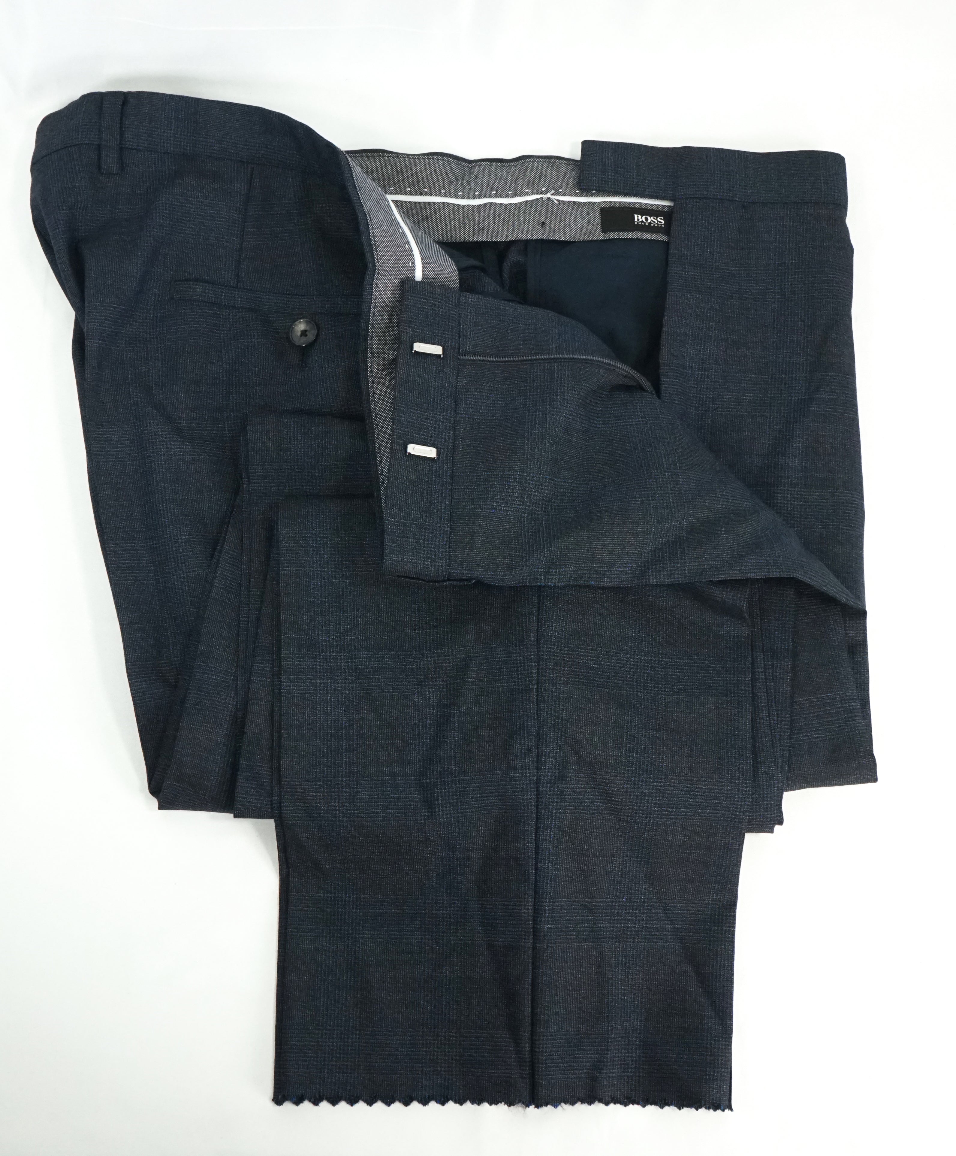 HUGO BOSS - Blue Glen Plaid Abstract Flat Front Dress Pants - 40W