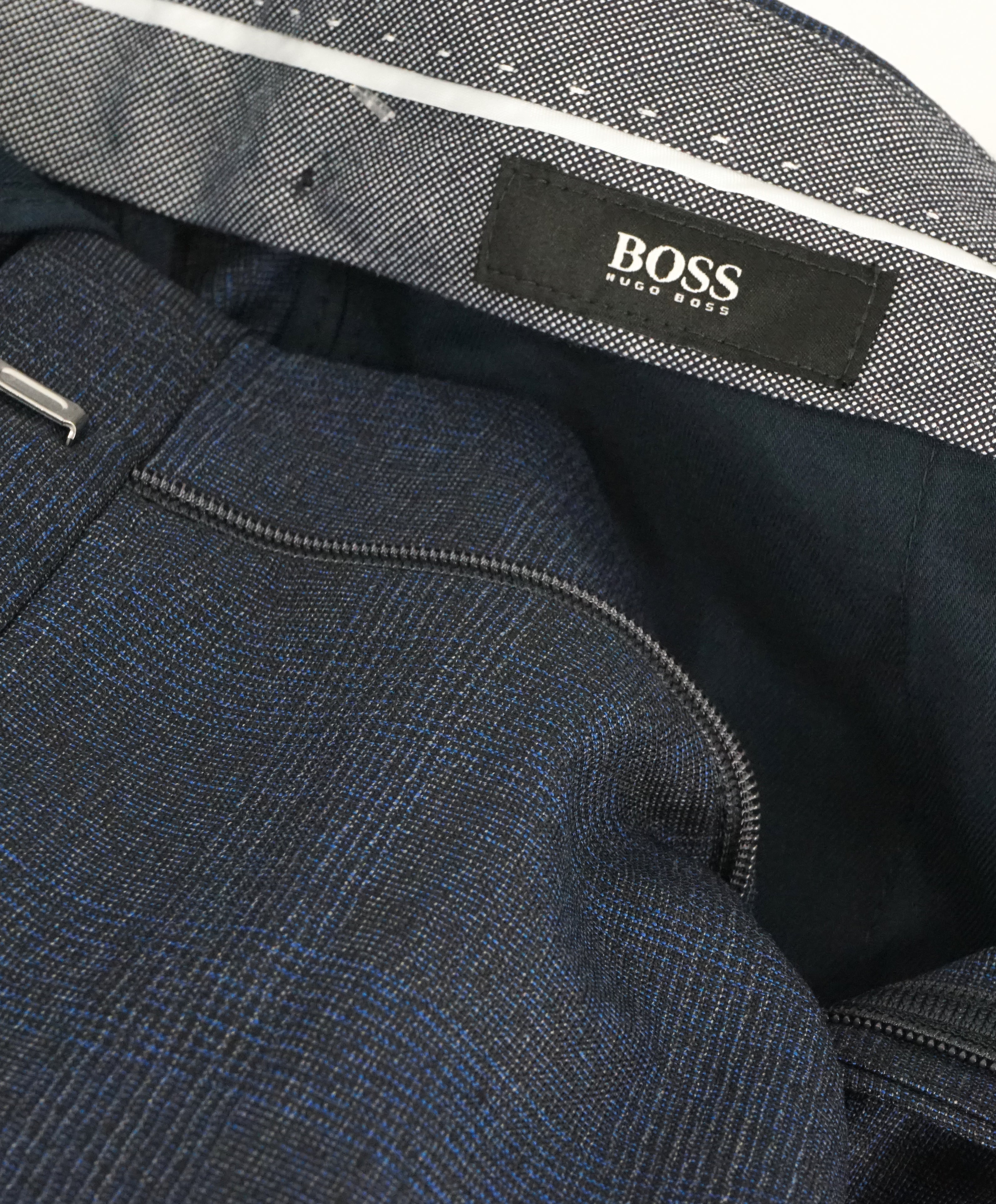 HUGO BOSS - Blue Glen Plaid Abstract Flat Front Dress Pants - 40W