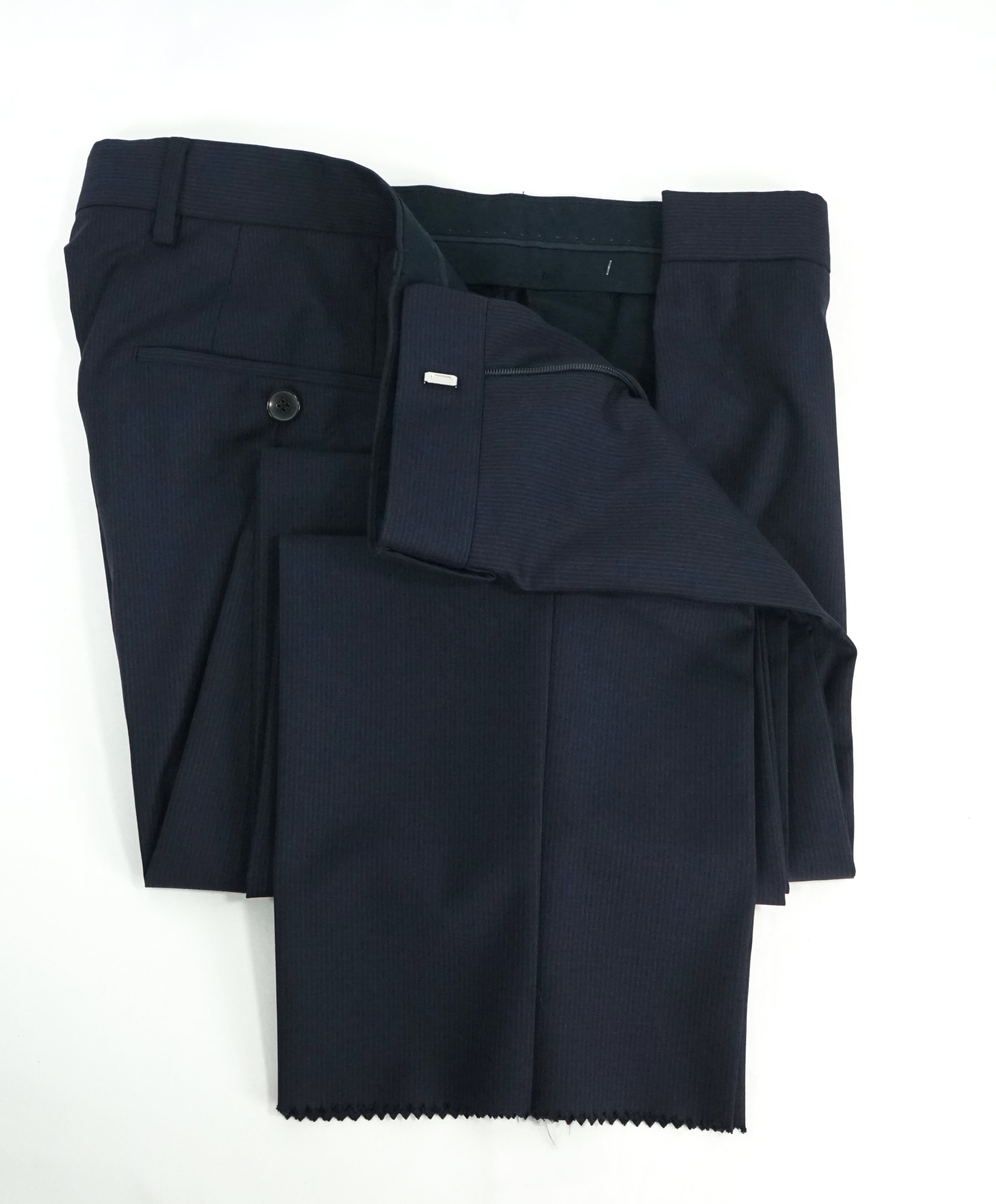 HUGO BOSS - Navy Tonal Stripe “Huge4/Genius3”  Flat Front Dress Pants - 32W