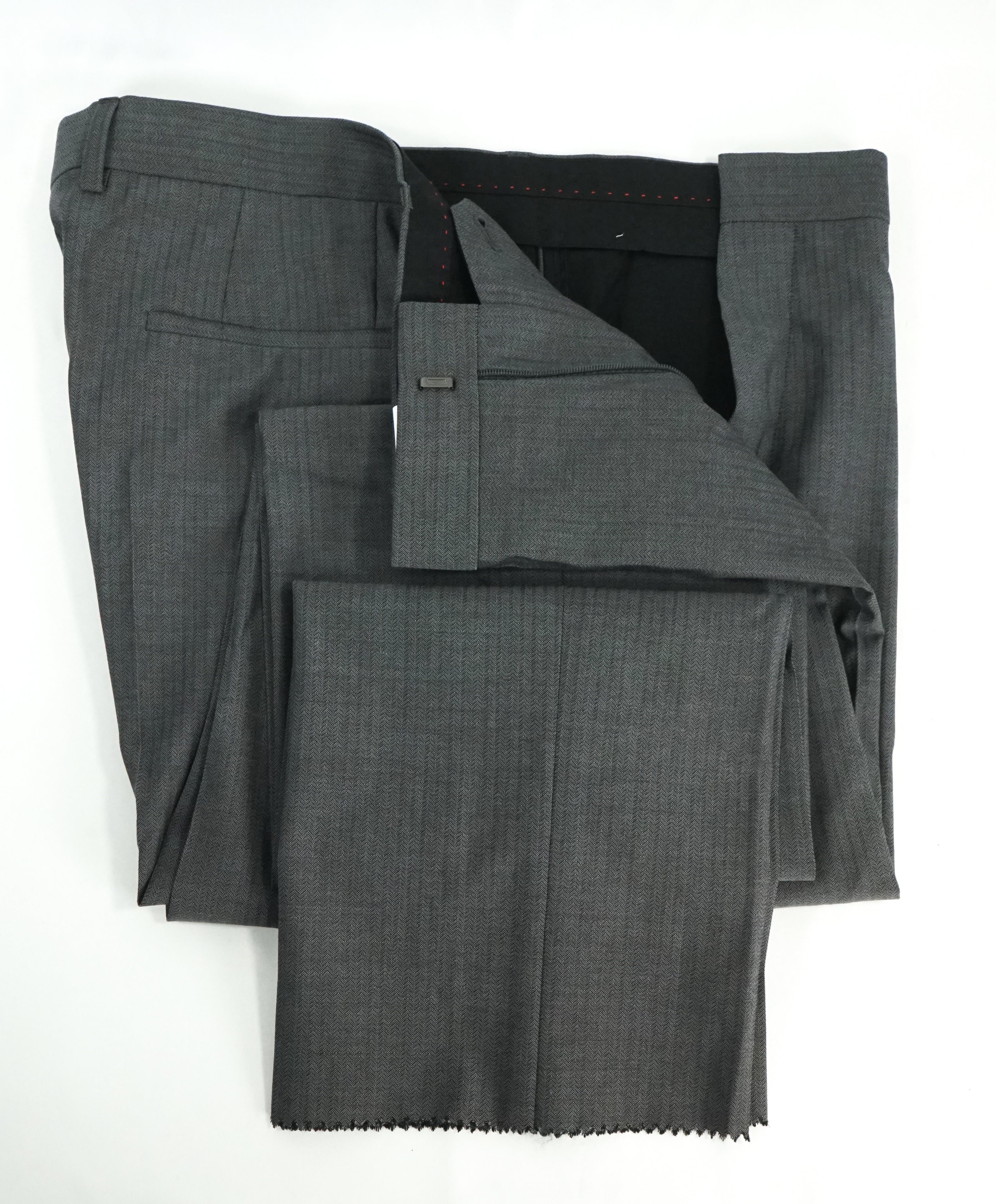 HUGO BOSS - Gray Herringbone “Adanz/Weyll/Hamen1” Flat Front Dress Pants - 36W