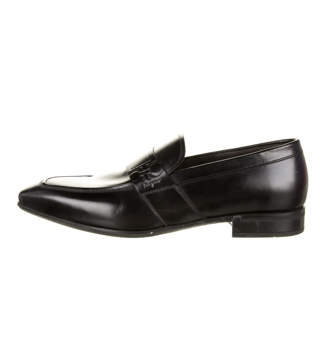 SALVATORE FERRAGAMO - Black Gancini Logo Embossed Penny Loafers - 9 E