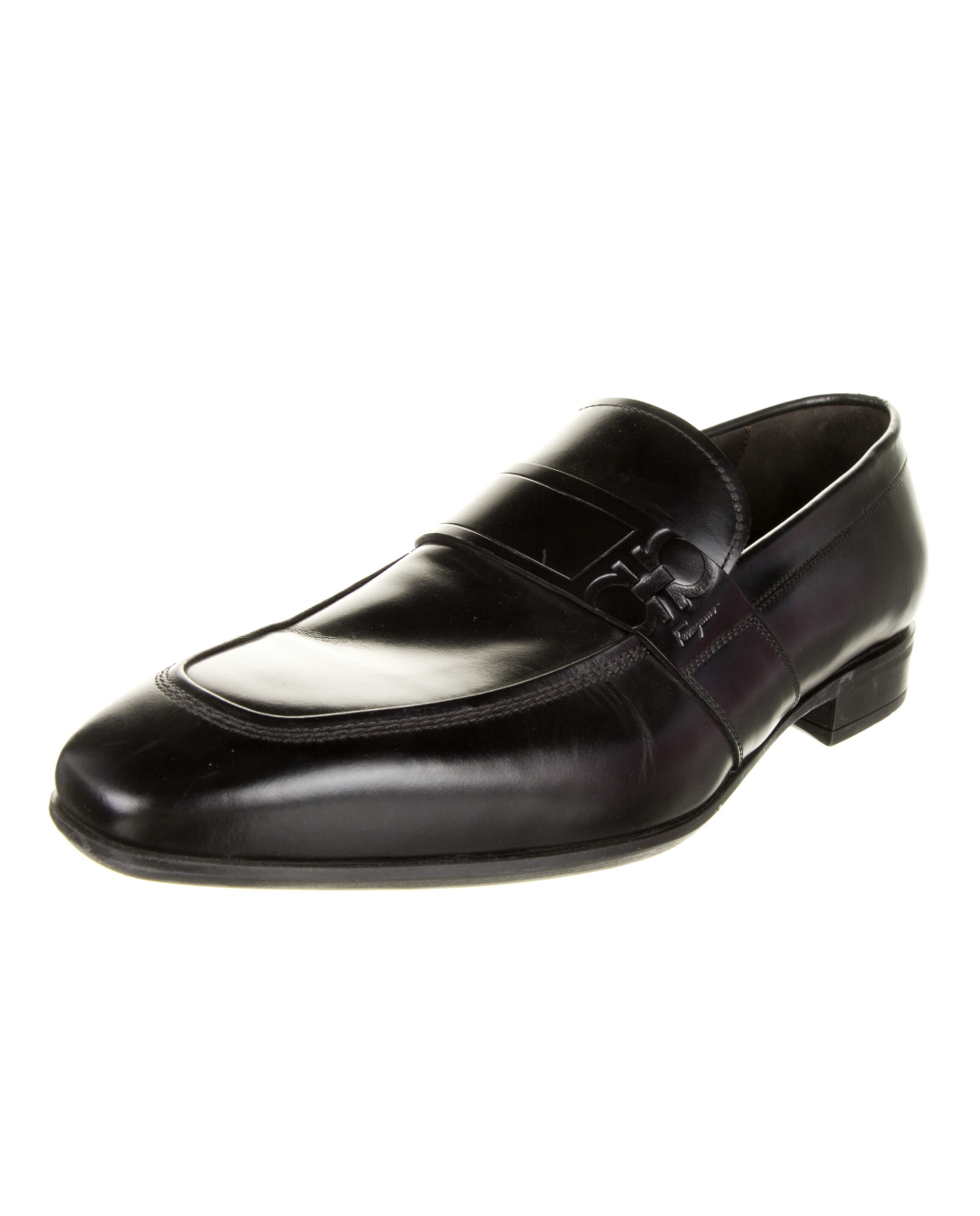 SALVATORE FERRAGAMO - Black Gancini Logo Embossed Penny Loafers - 9 E