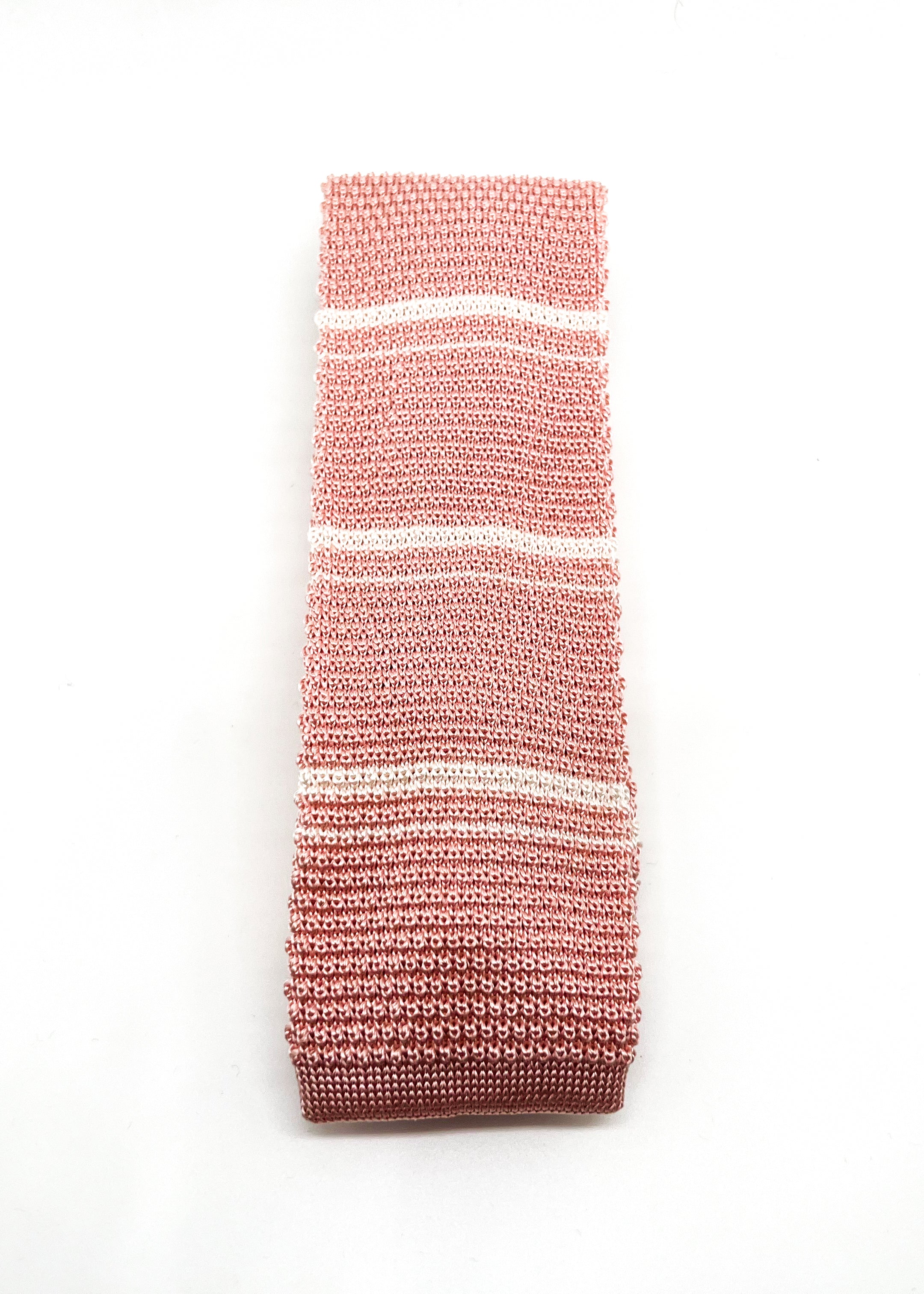 $165 OVADIA & SONS - Pink & White Stripe Knit Silk - Tie