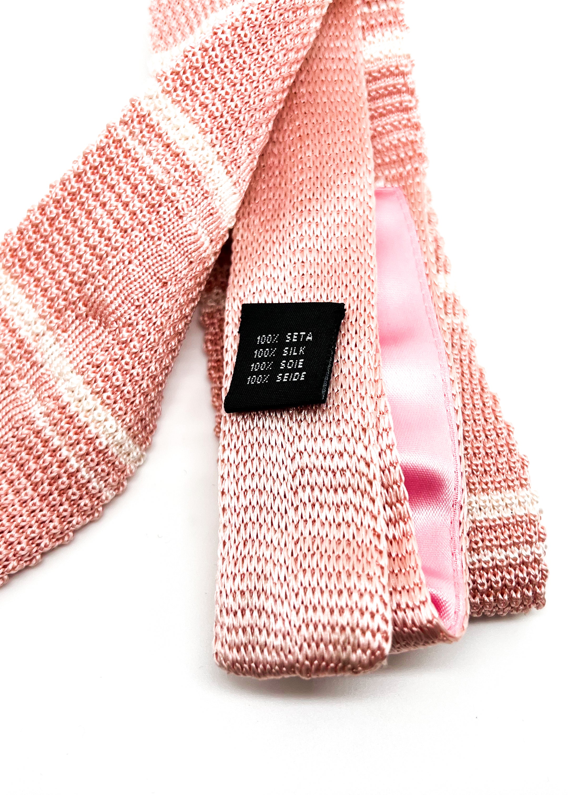 $165 OVADIA & SONS - Pink & White Stripe Knit Silk - Tie