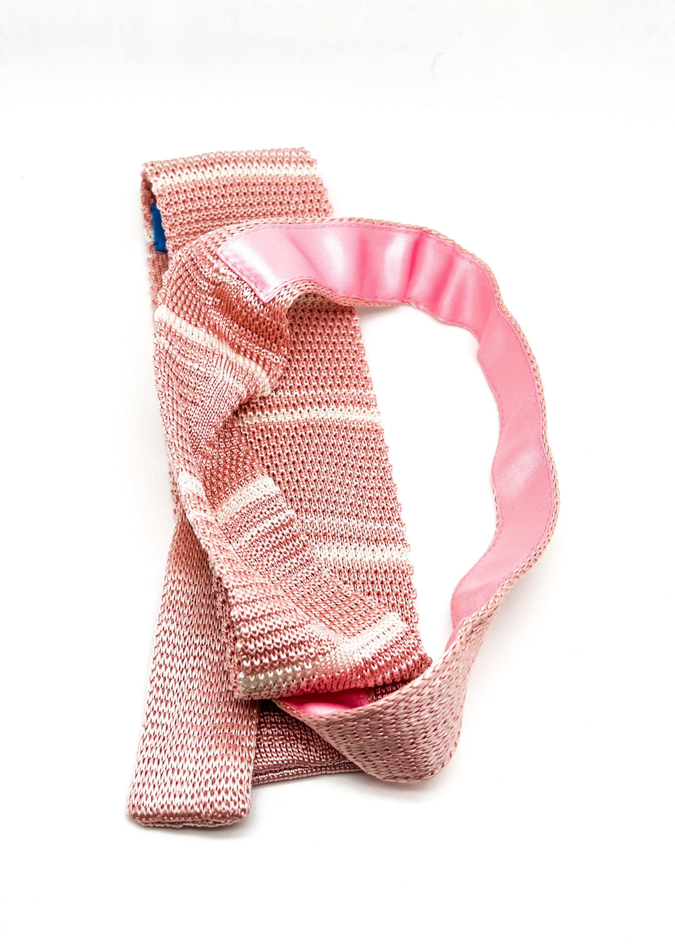 $165 OVADIA & SONS - Pink & White Stripe Knit Silk - Tie