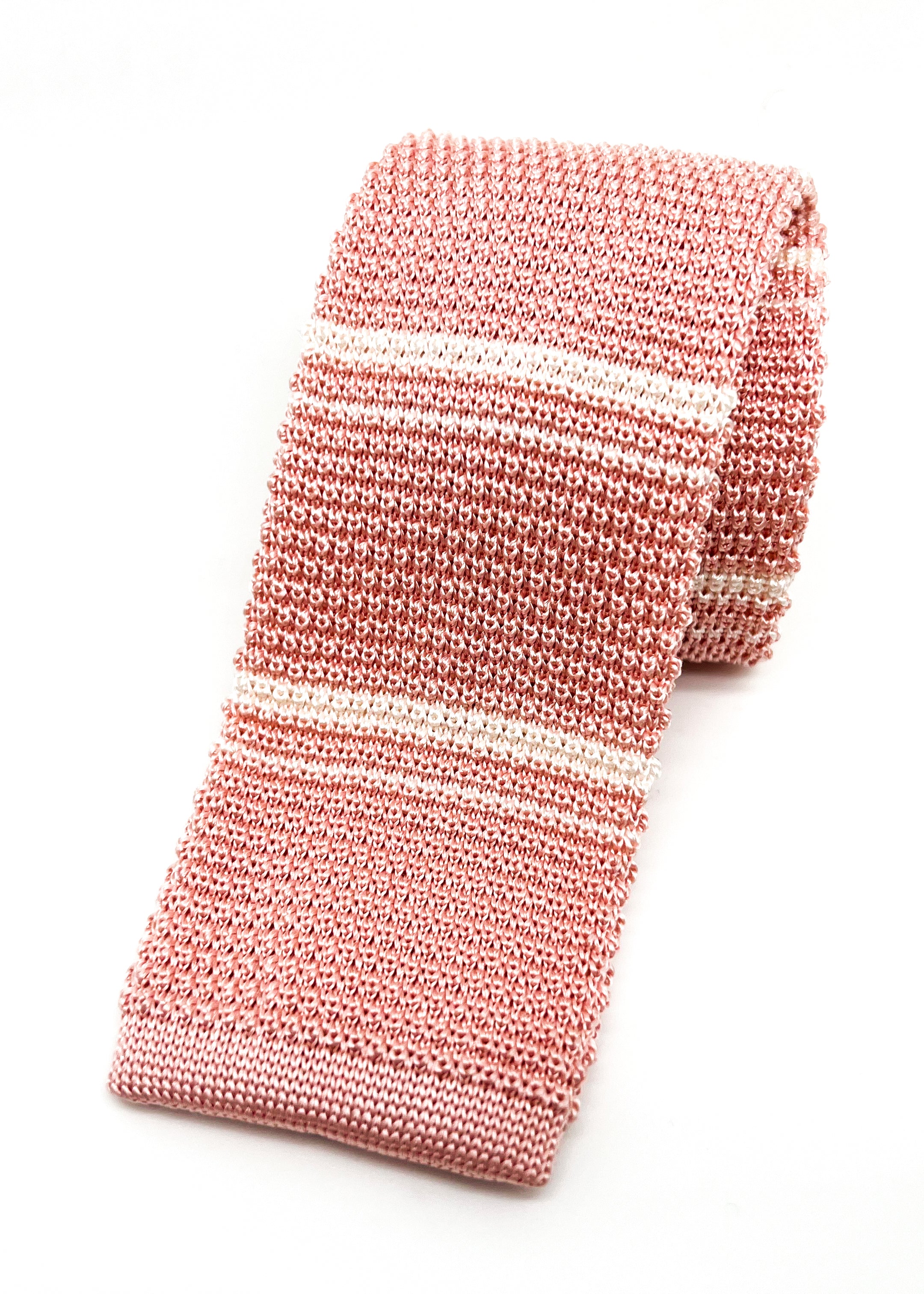 $165 OVADIA & SONS - Pink & White Stripe Knit Silk - Tie