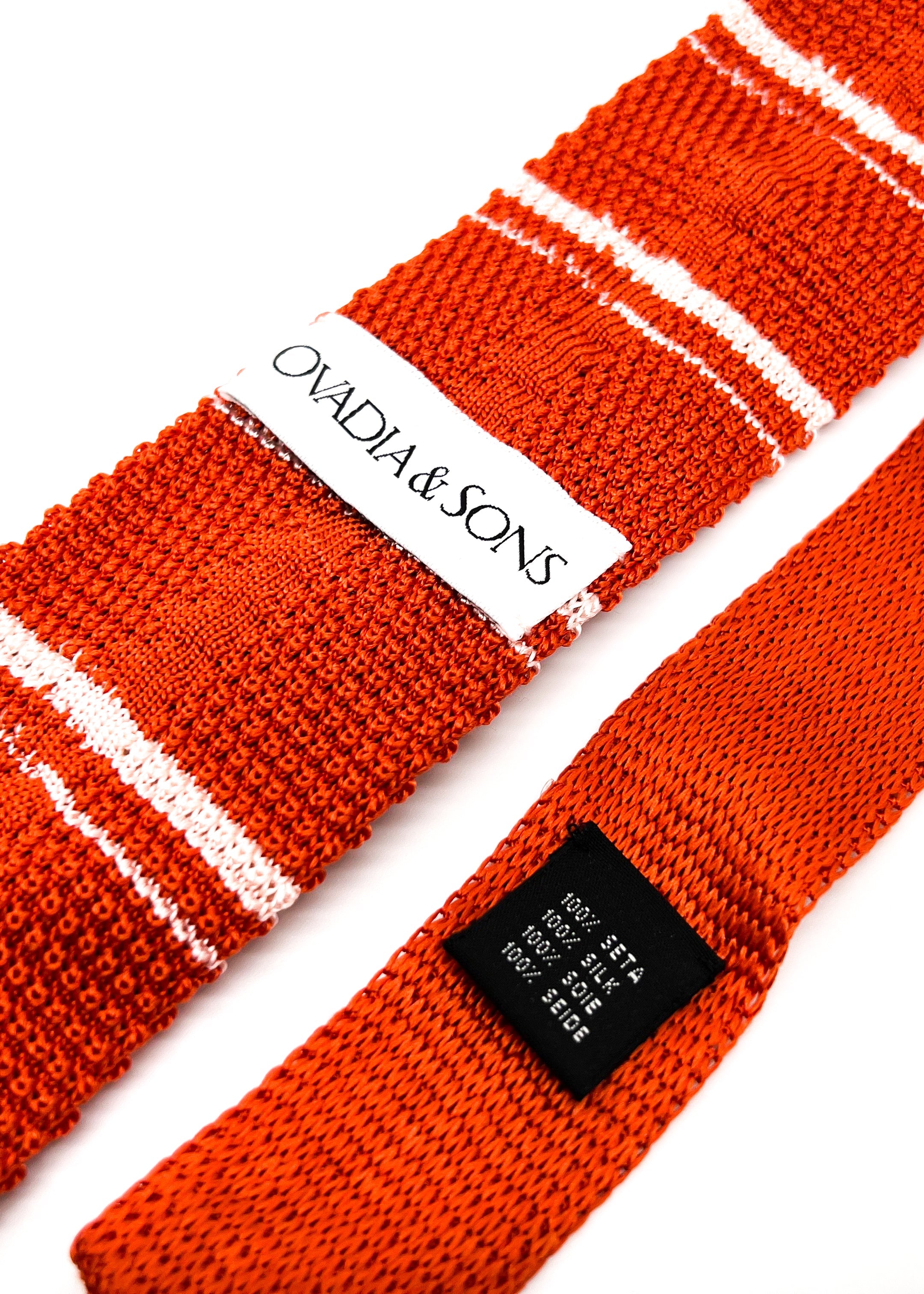 $165 OVADIA & SONS - Orange & White Stripe Knit Silk - Tie