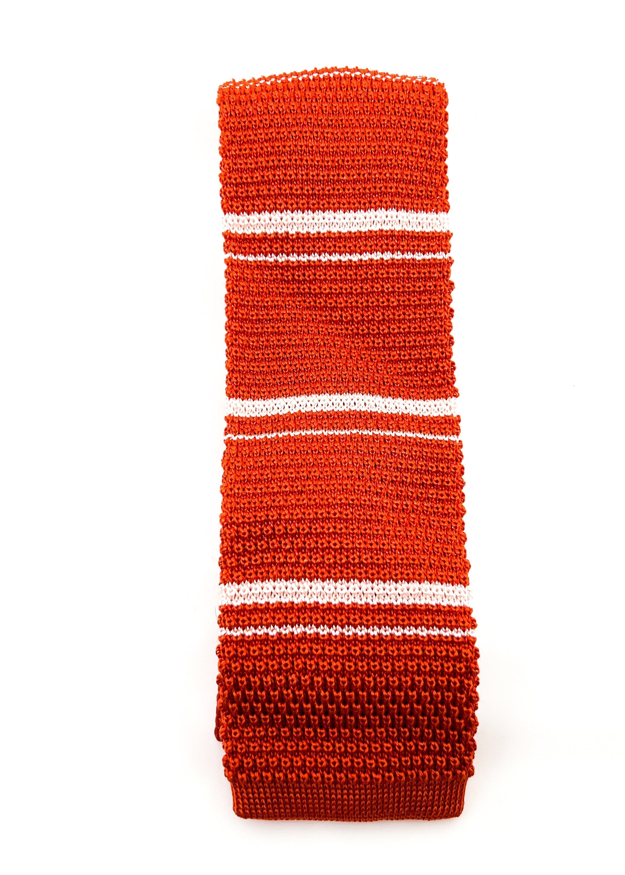 $165 OVADIA & SONS - Orange & White Stripe Knit Silk - Tie