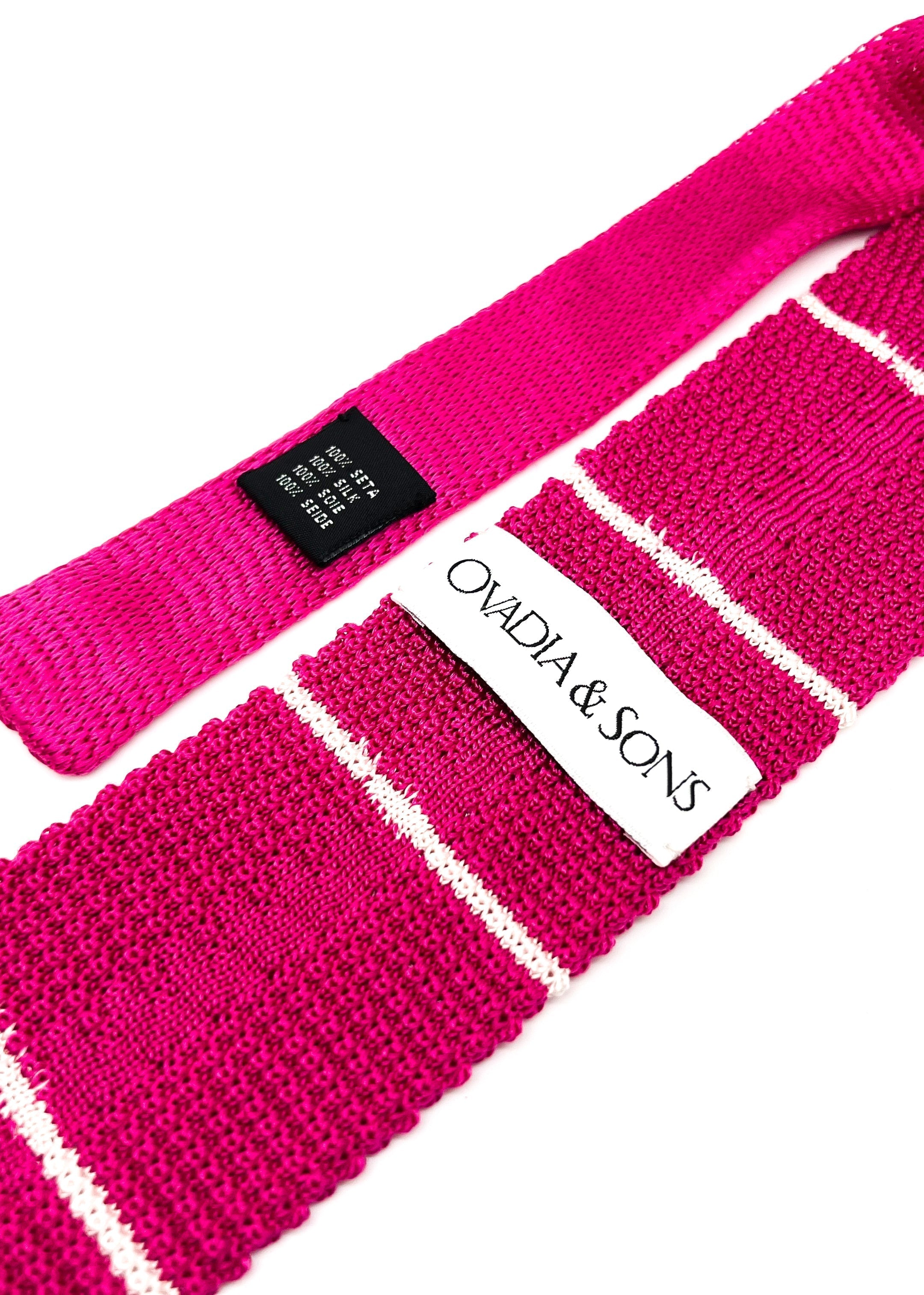 $165 OVADIA & SONS - Pink & White Stripe Knit Silk - Tie