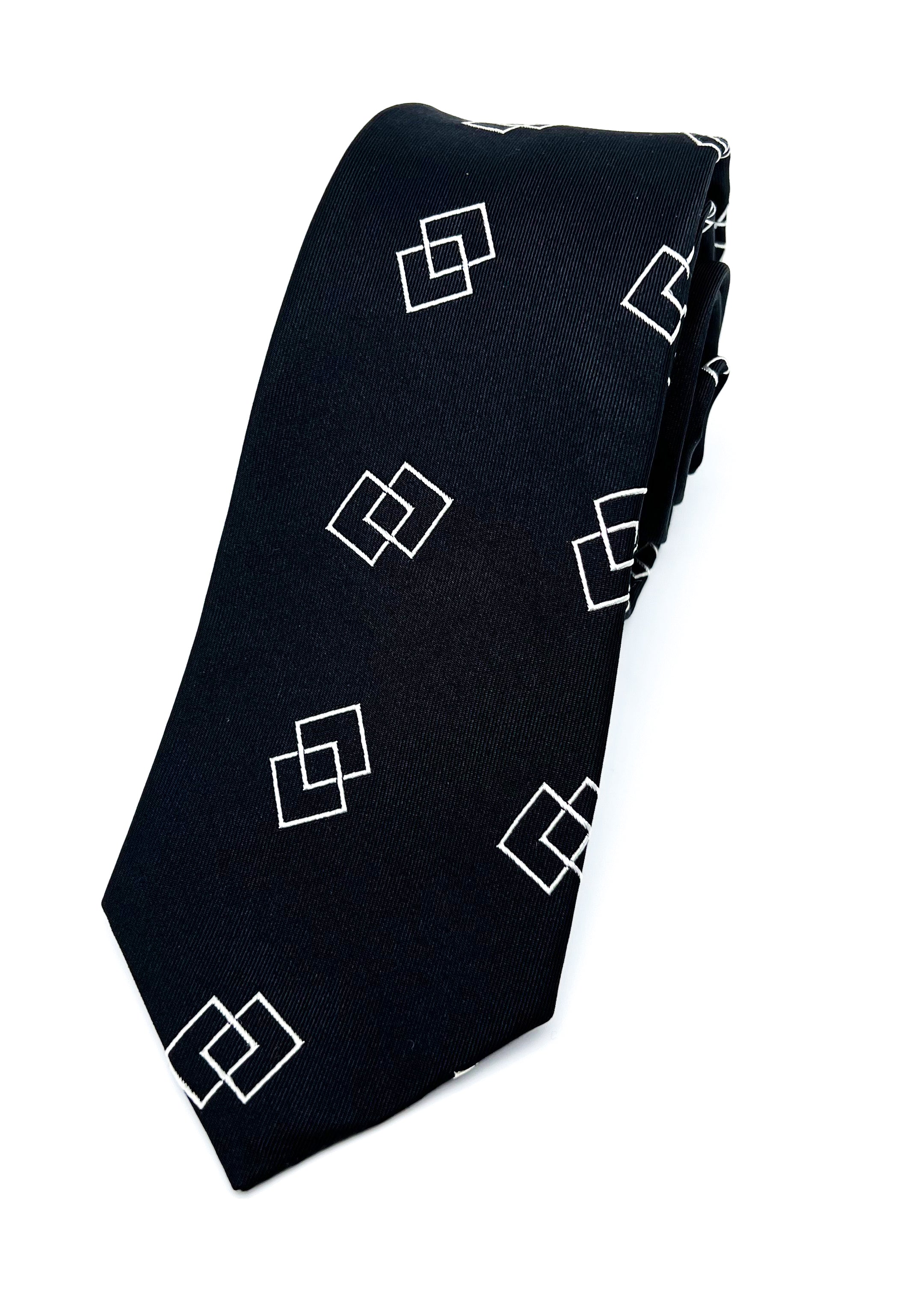 $165 OVADIA & SONS - Black & White 'Art Deco' Geometric - Tie