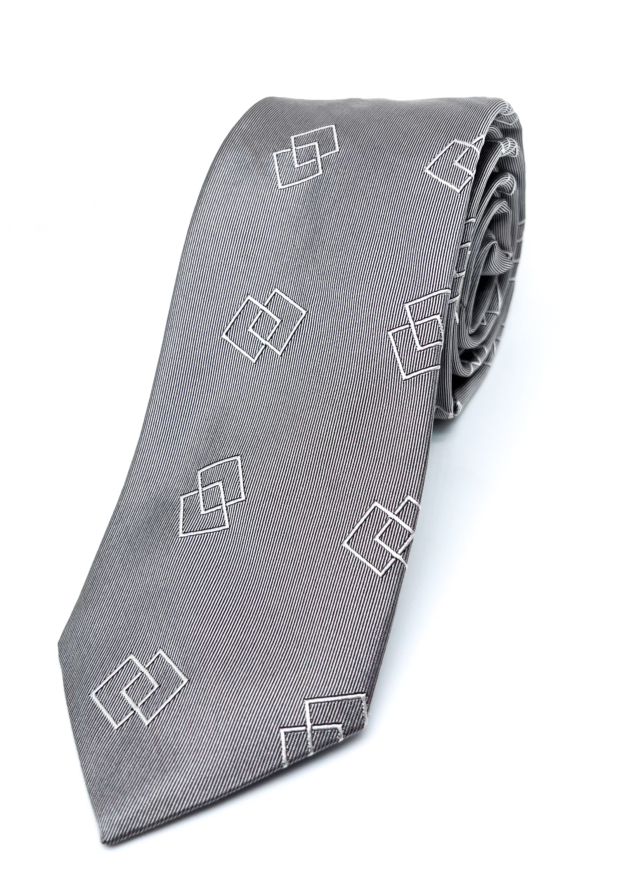 $165 OVADIA & SONS - Silver & White 'Art Deco' Geometric - Tie