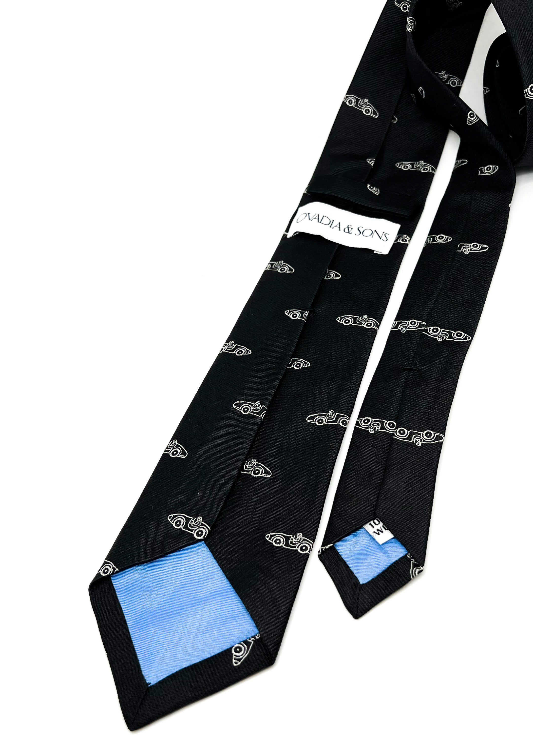 $165 OVADIA & SONS - Black & White 'Art Deco' Race Car - Tie