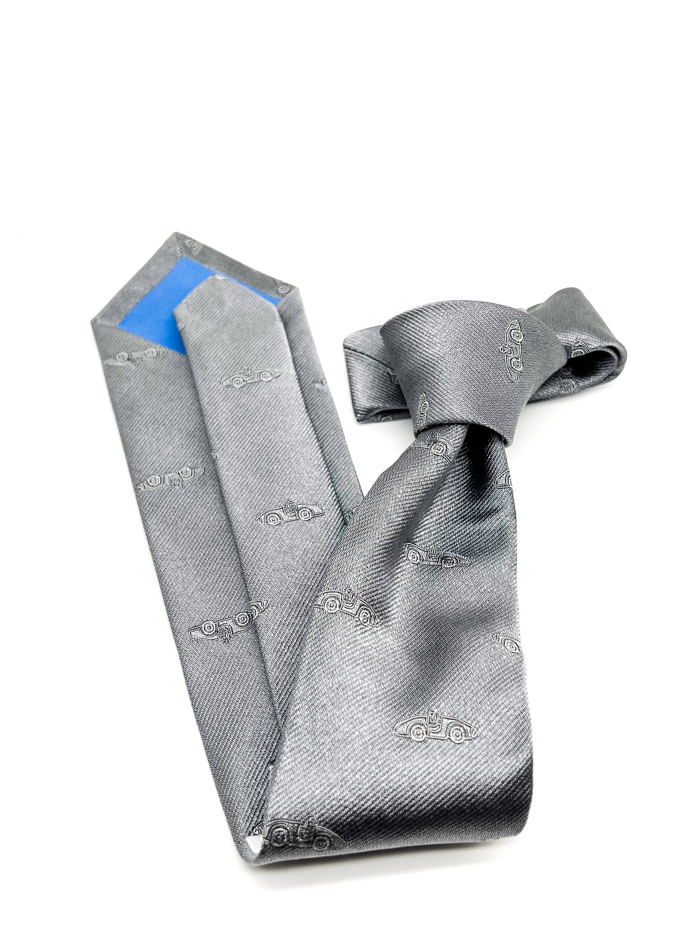 $165 OVADIA & SONS - Silver & White 'Art Deco' Race Car - Tie