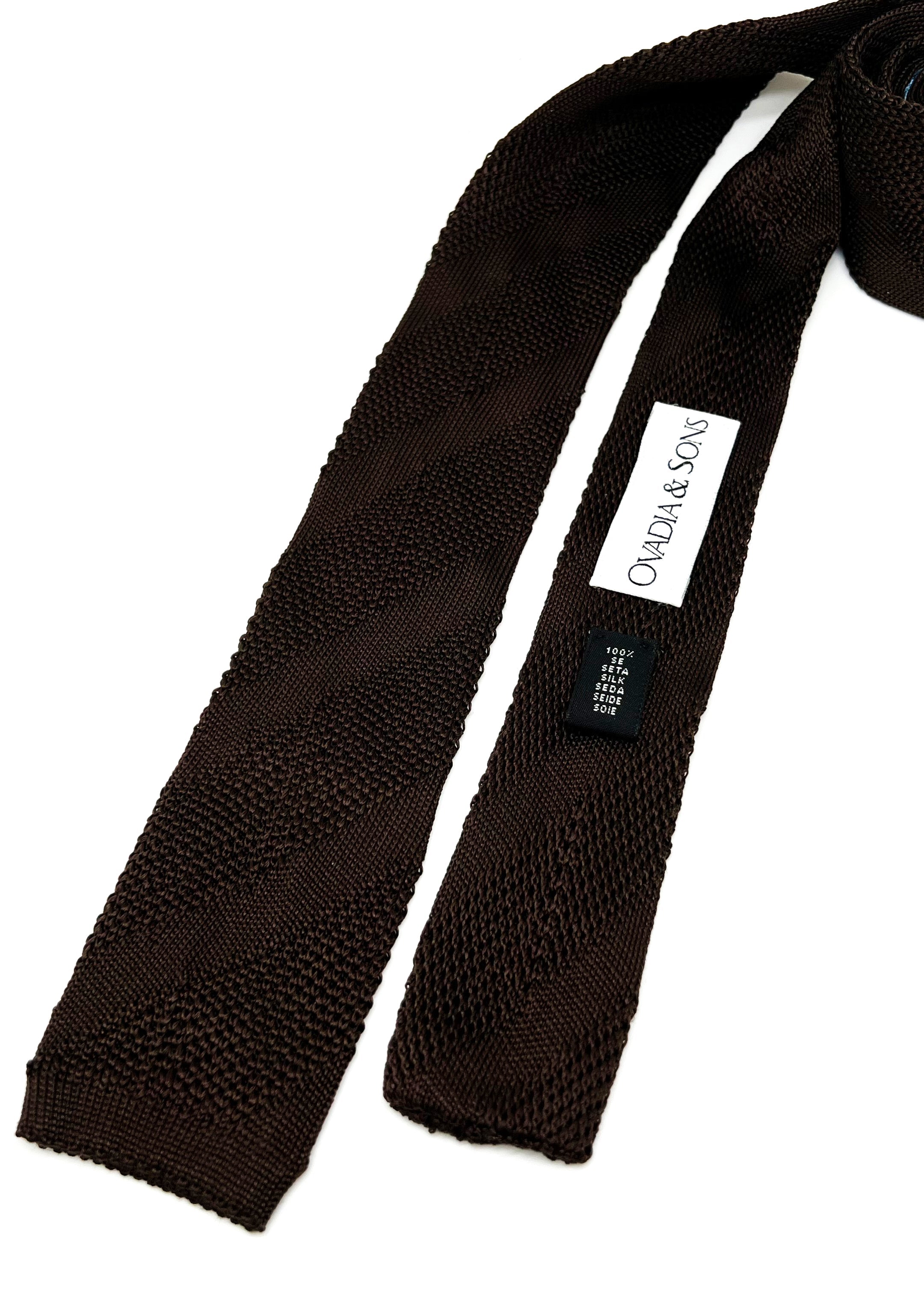 $165 OVADIA & SONS - Knit Brown Diagonal Stripe Textured - Tie