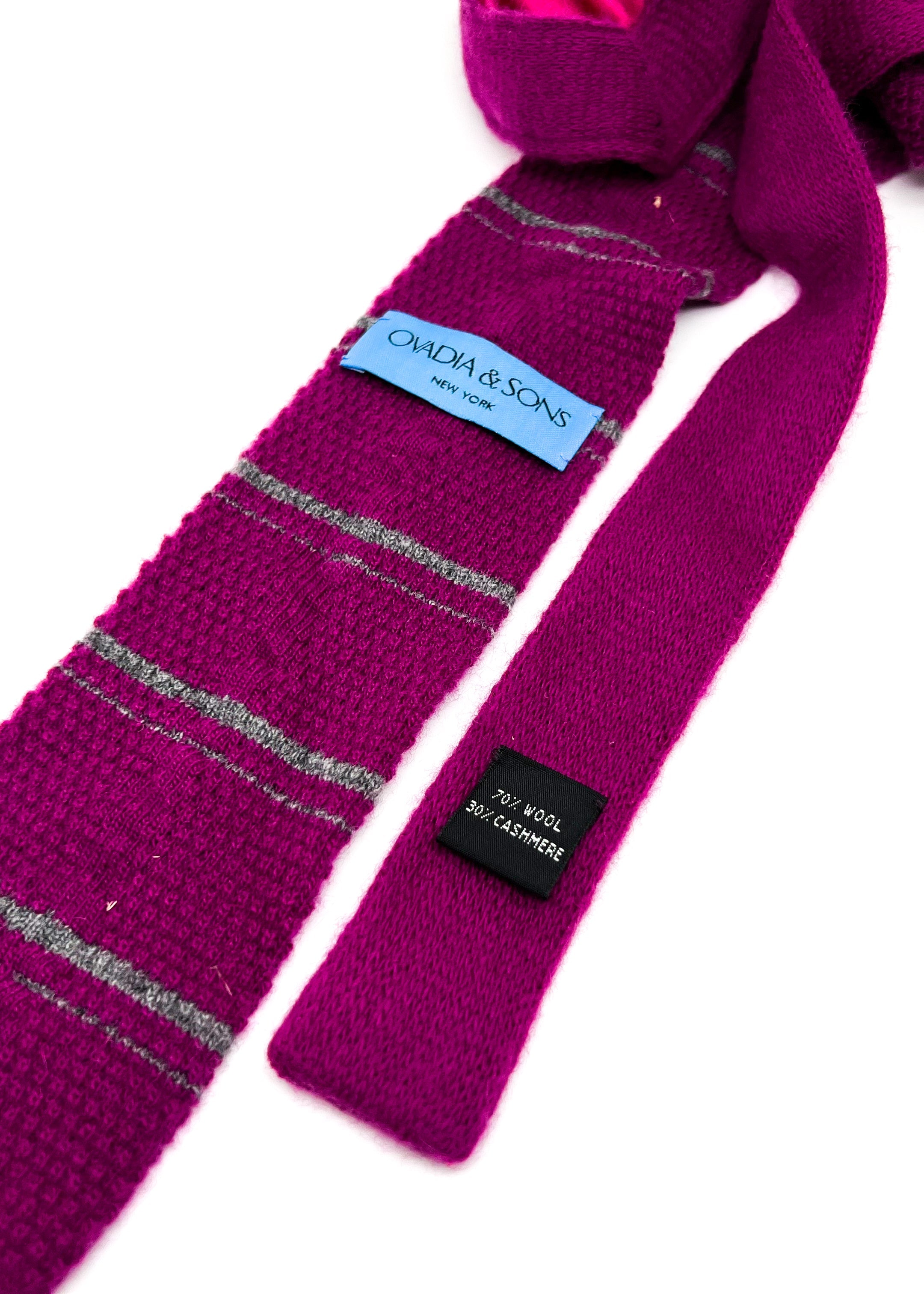 $195 OVADIA & SONS - CASHMERE Blend Knit Pink Stripe - Tie