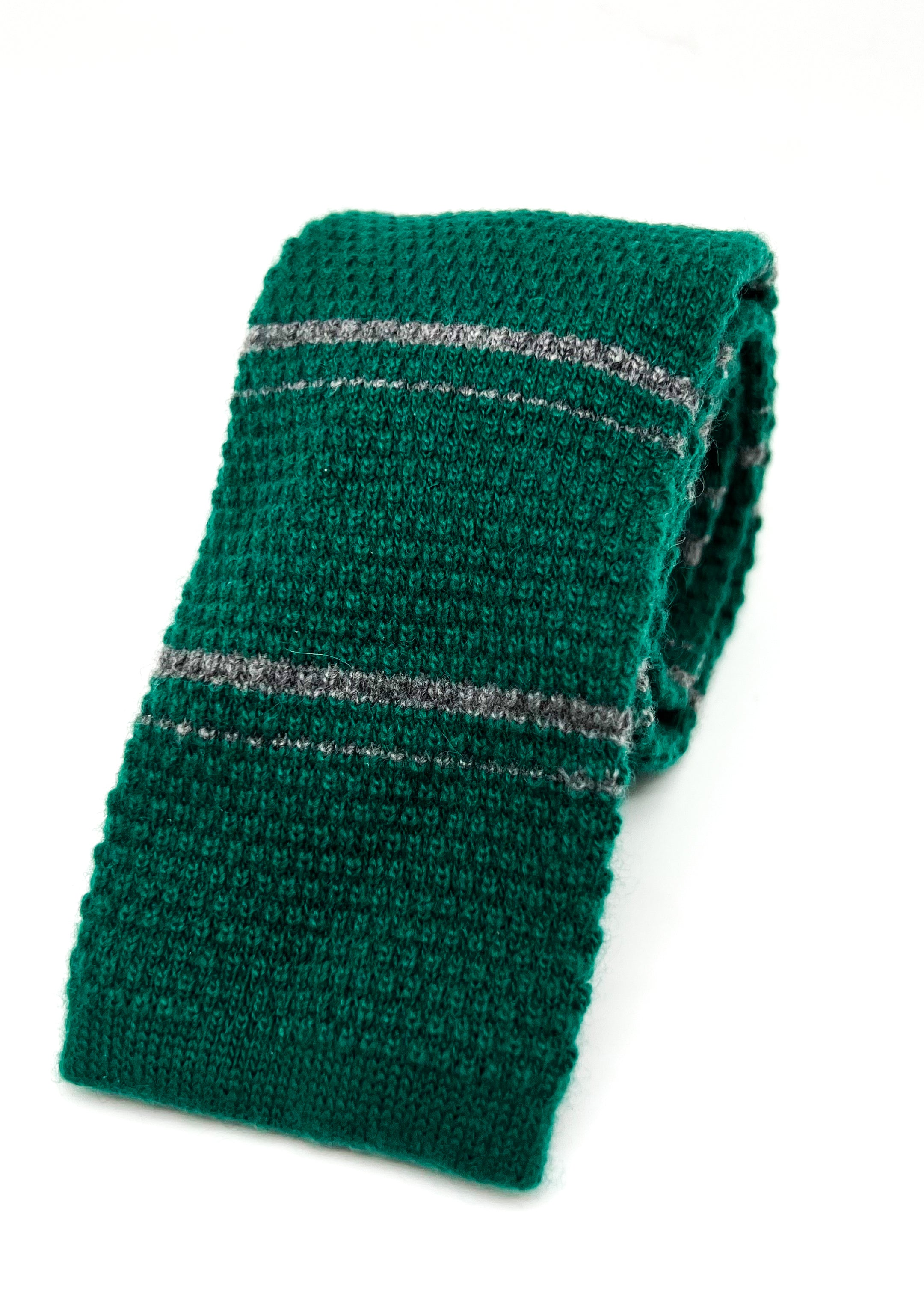 $195 OVADIA & SONS - CASHMERE Blend Knit Green Stripe - Tie