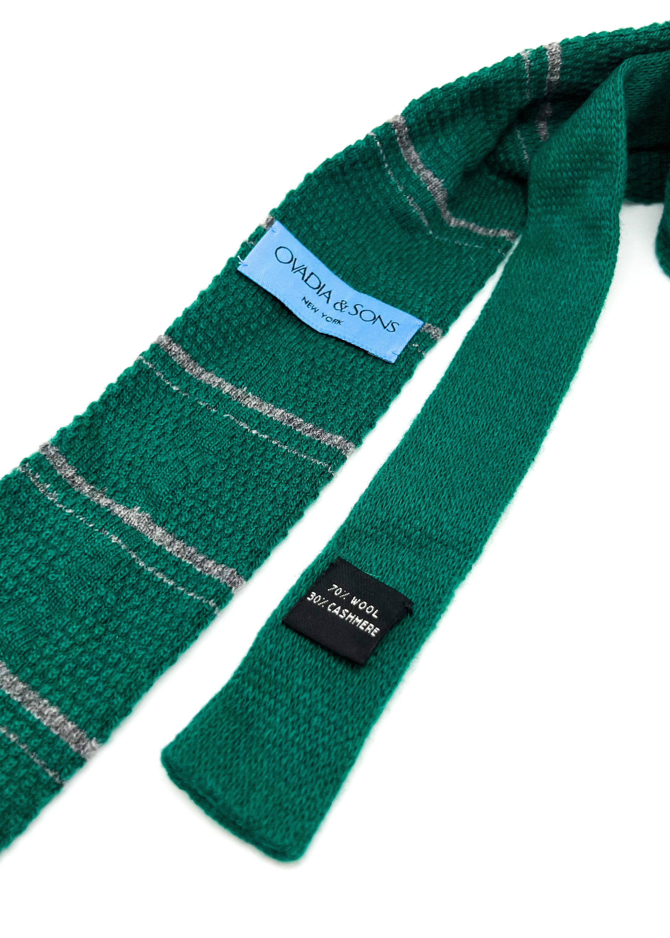 $195 OVADIA & SONS - CASHMERE Blend Knit Green Stripe - Tie