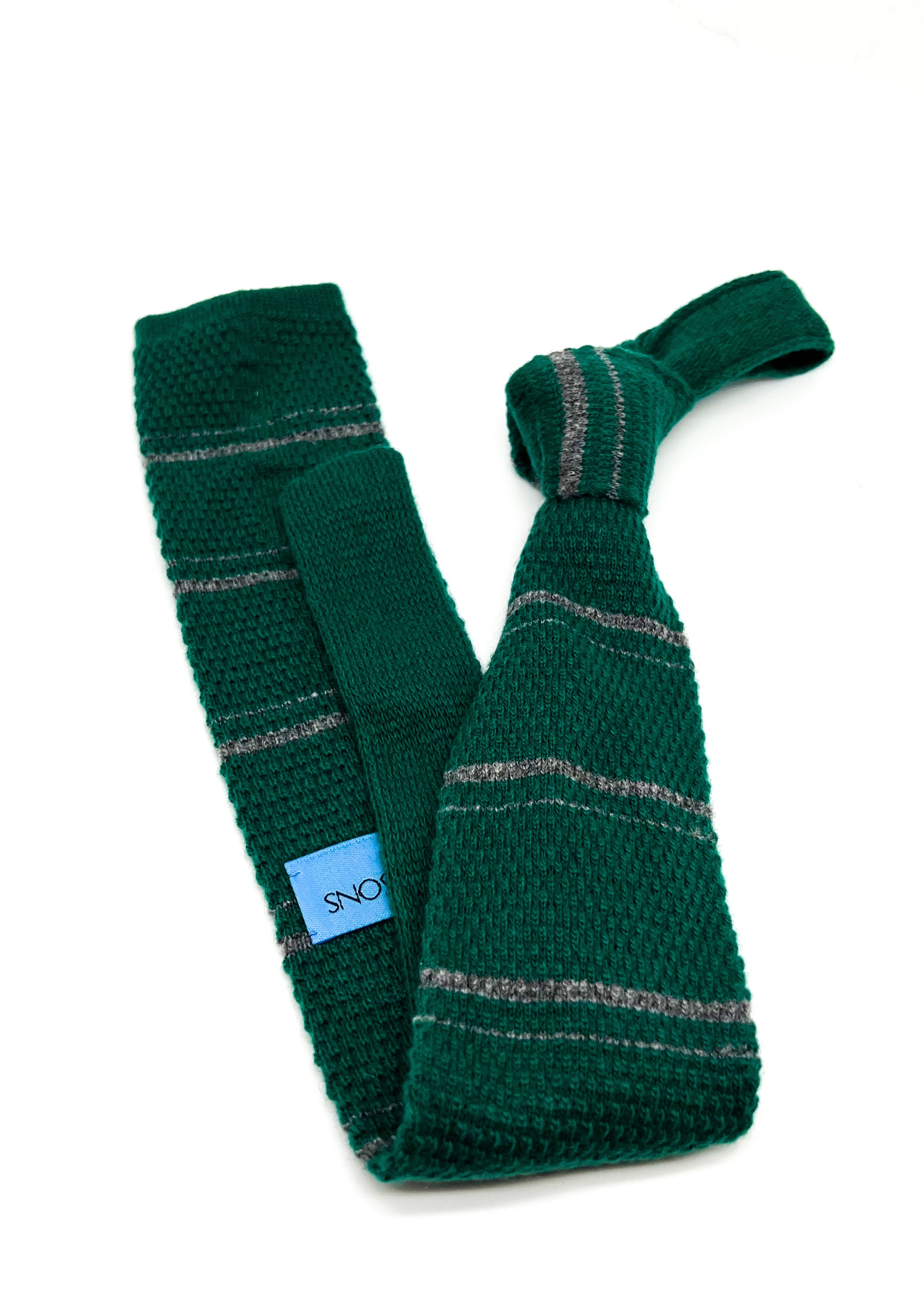 $195 OVADIA & SONS - CASHMERE Blend Knit Green Stripe - Tie