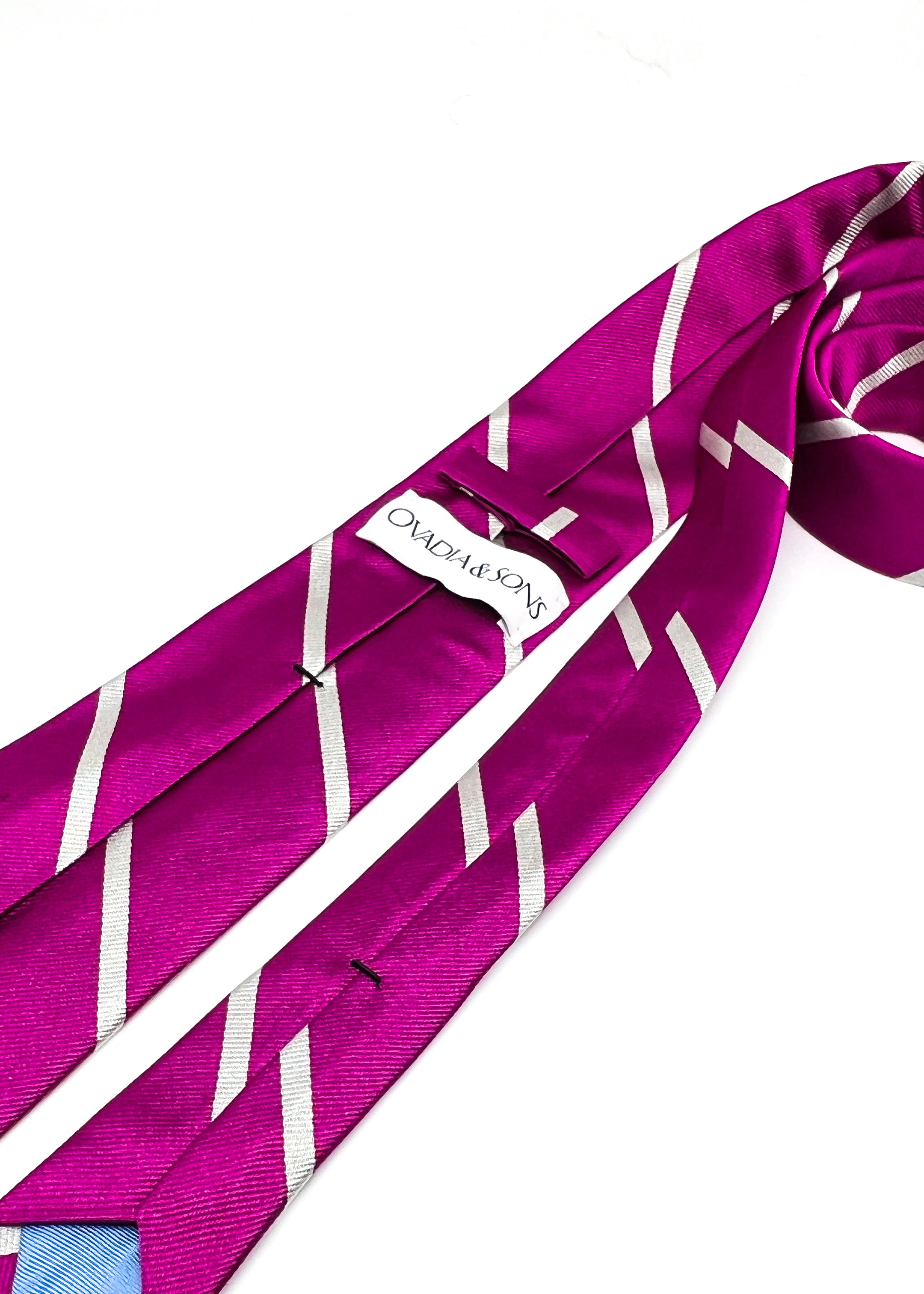 $165 OVADIA & SONS - SILK Fuchsia Pink White Stripe - Tie