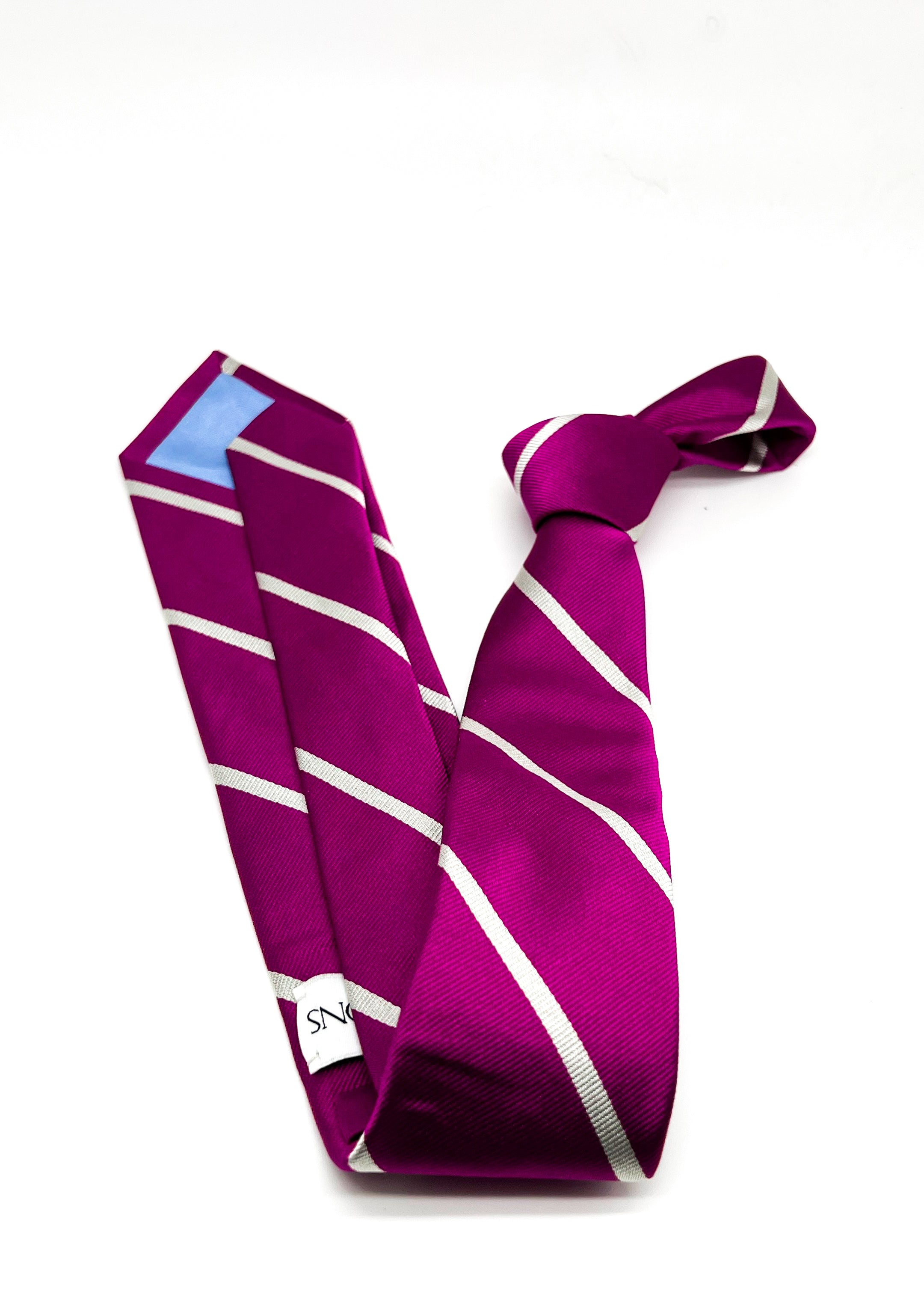 $165 OVADIA & SONS - SILK Fuchsia Pink White Stripe - Tie