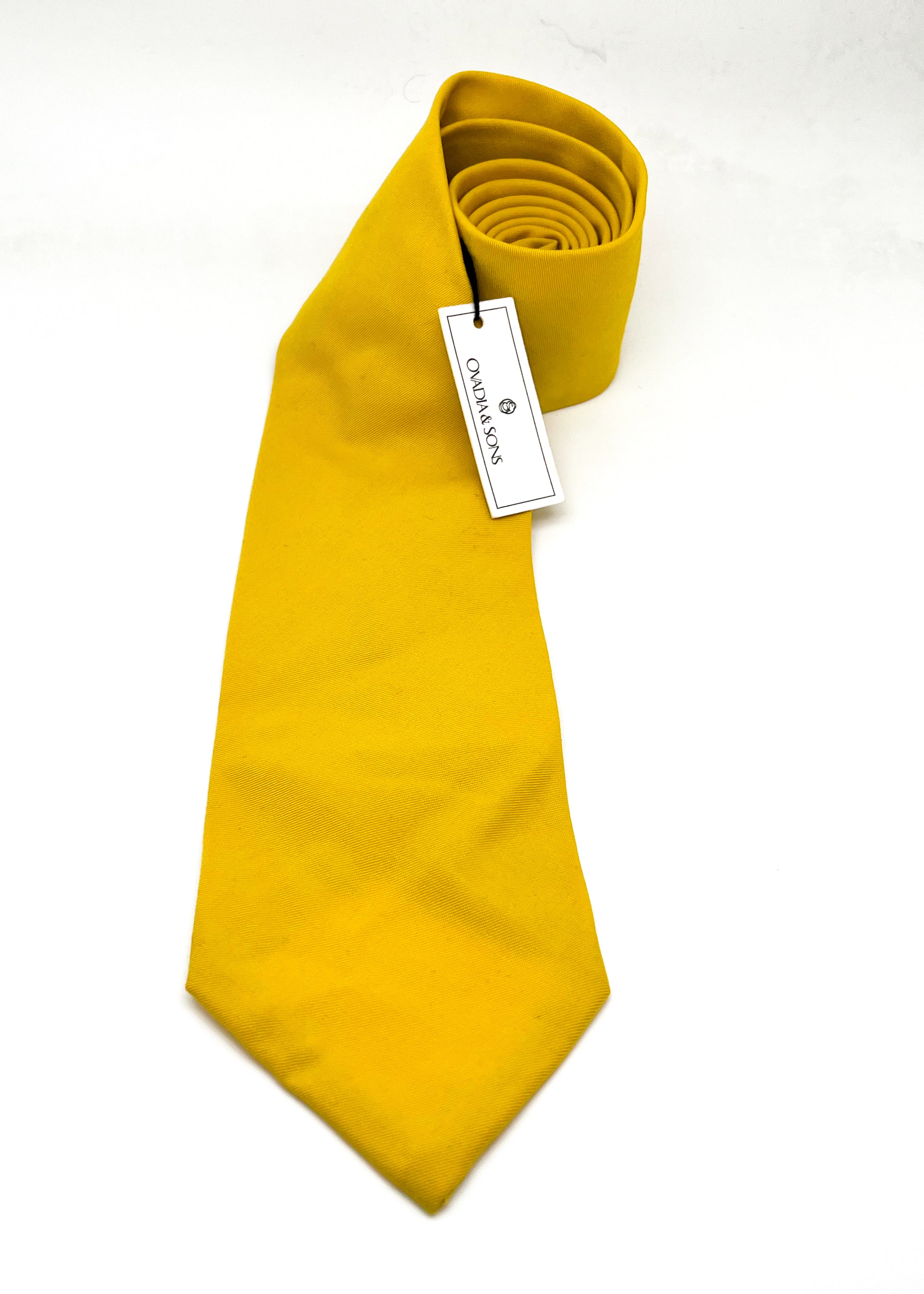 $165 OVADIA & SONS - PURE WOOL Yellow Woven Solid - Tie