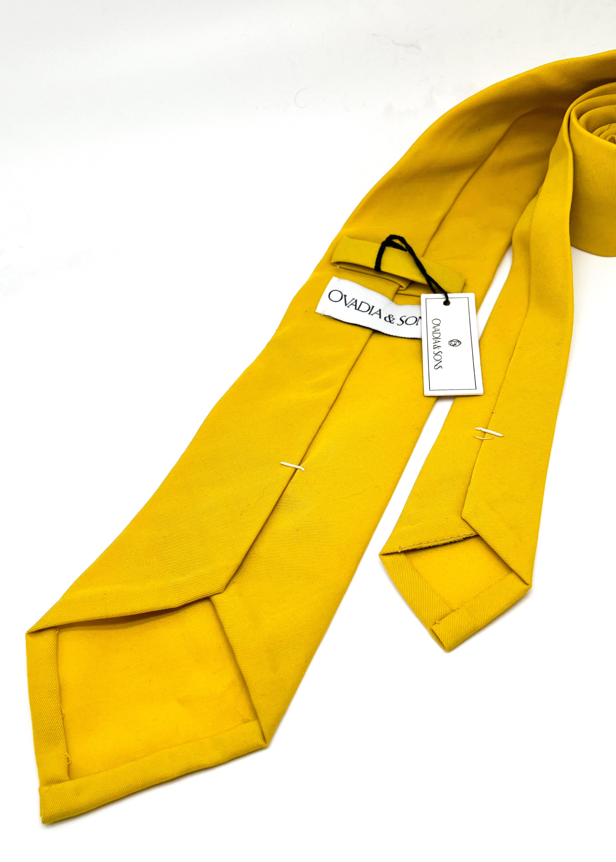 $165 OVADIA & SONS - PURE WOOL Yellow Woven Solid - Tie