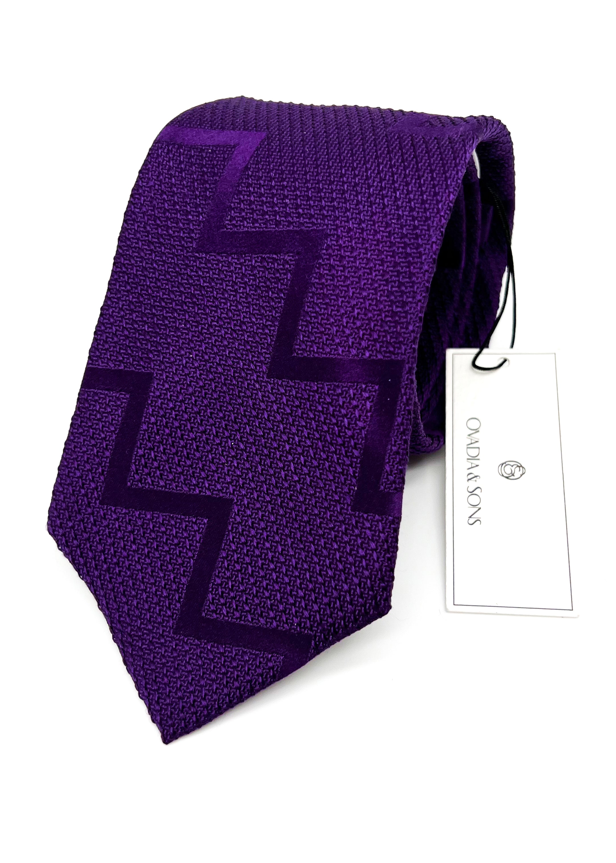 $165 OVADIA & SONS - SILK Purple 'ART DECO' Textured Woven - Tie