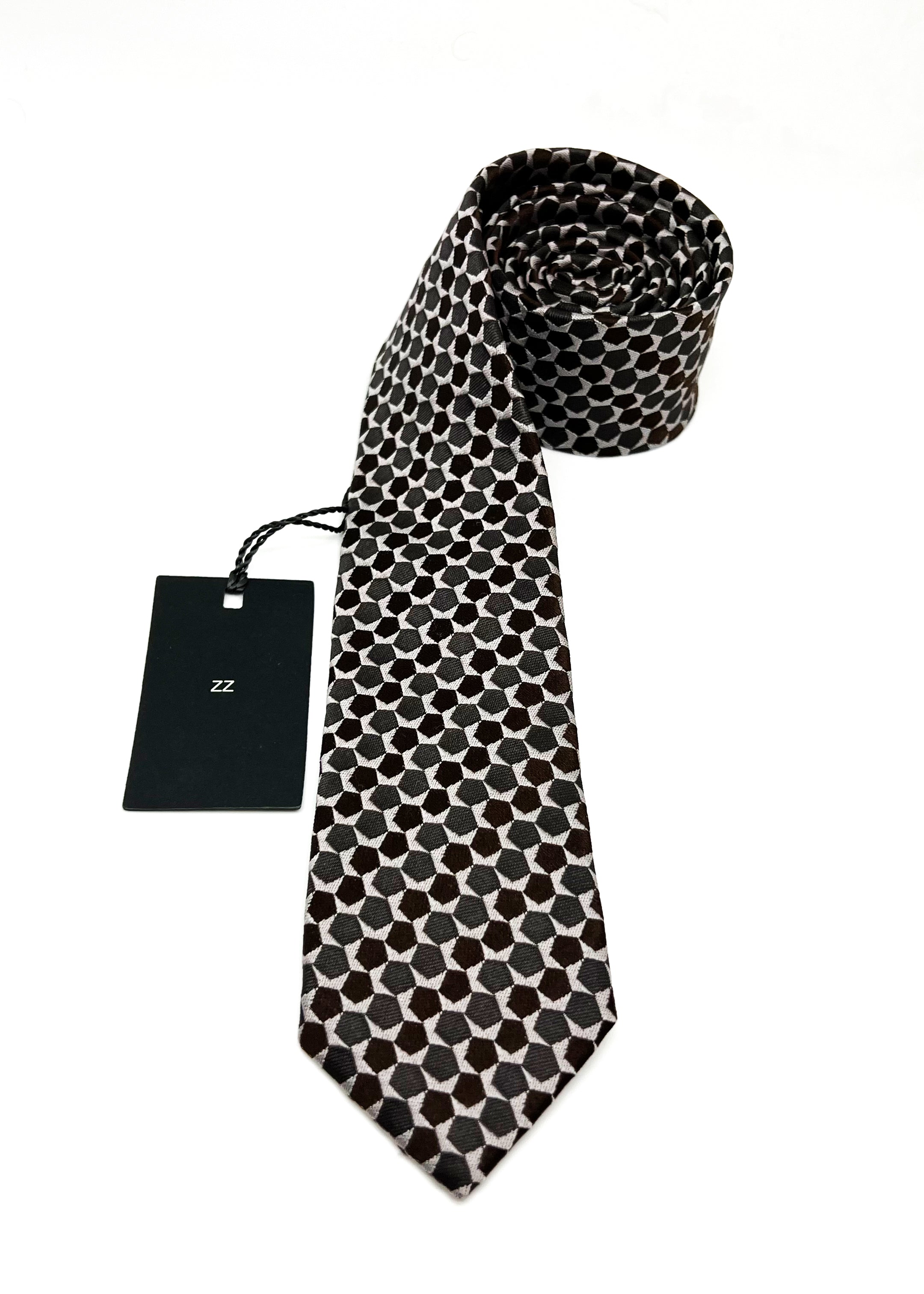 $195 Z ZEGNA - PENTAGON ZEGNA LOGO Brown & Gray 2.25" - Tie