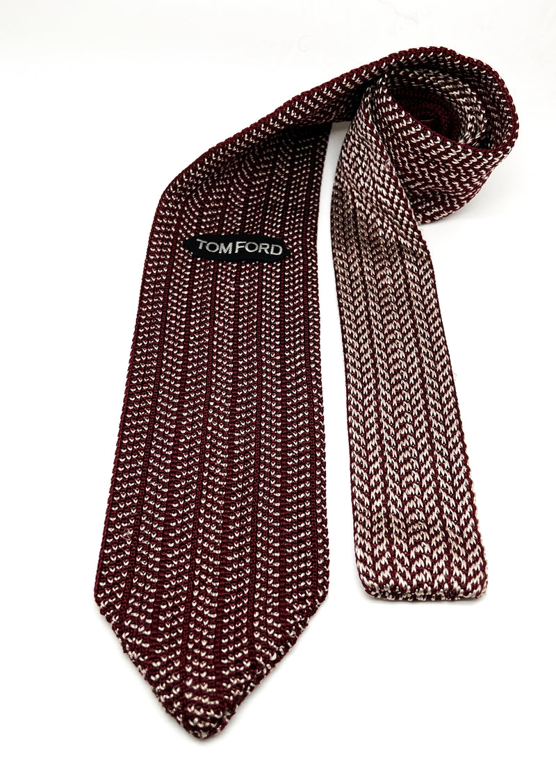 $235 TOM FORD - Burgundy Chevron Pattern Knit Silk 3.25" - Tie