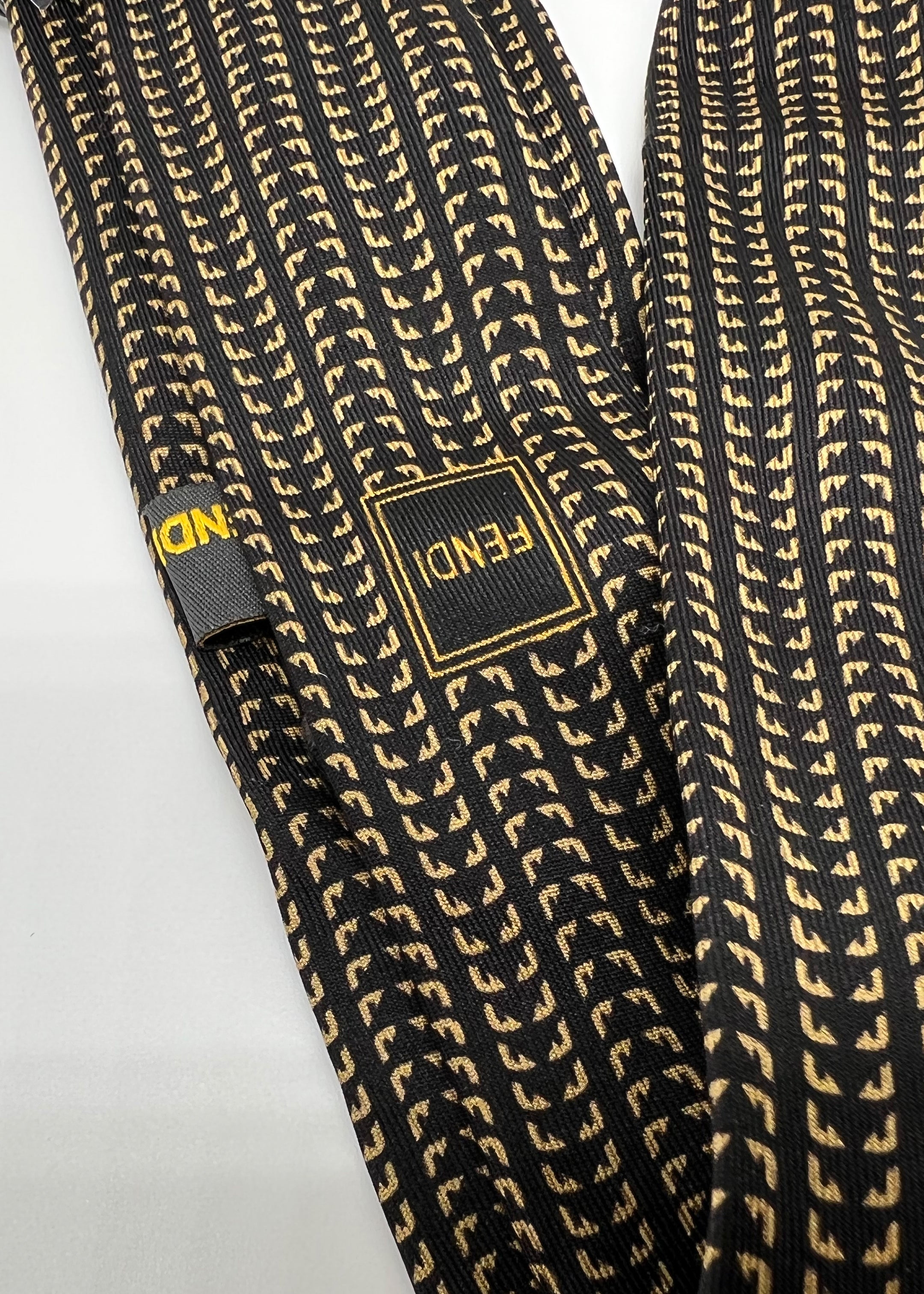 $260 FENDI - Black & Yellow LOGO Eyes 2.25" Silk - Tie