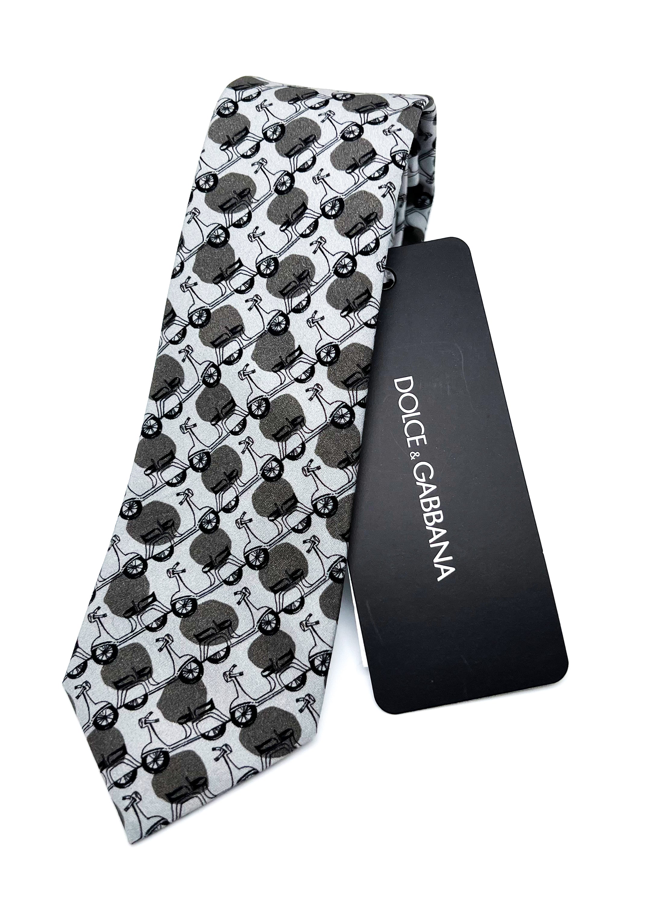 $175 DOLCE & GABBANA - 'VESPA ITALY' Cotton Polka Dot Gray 2.25" - Tie