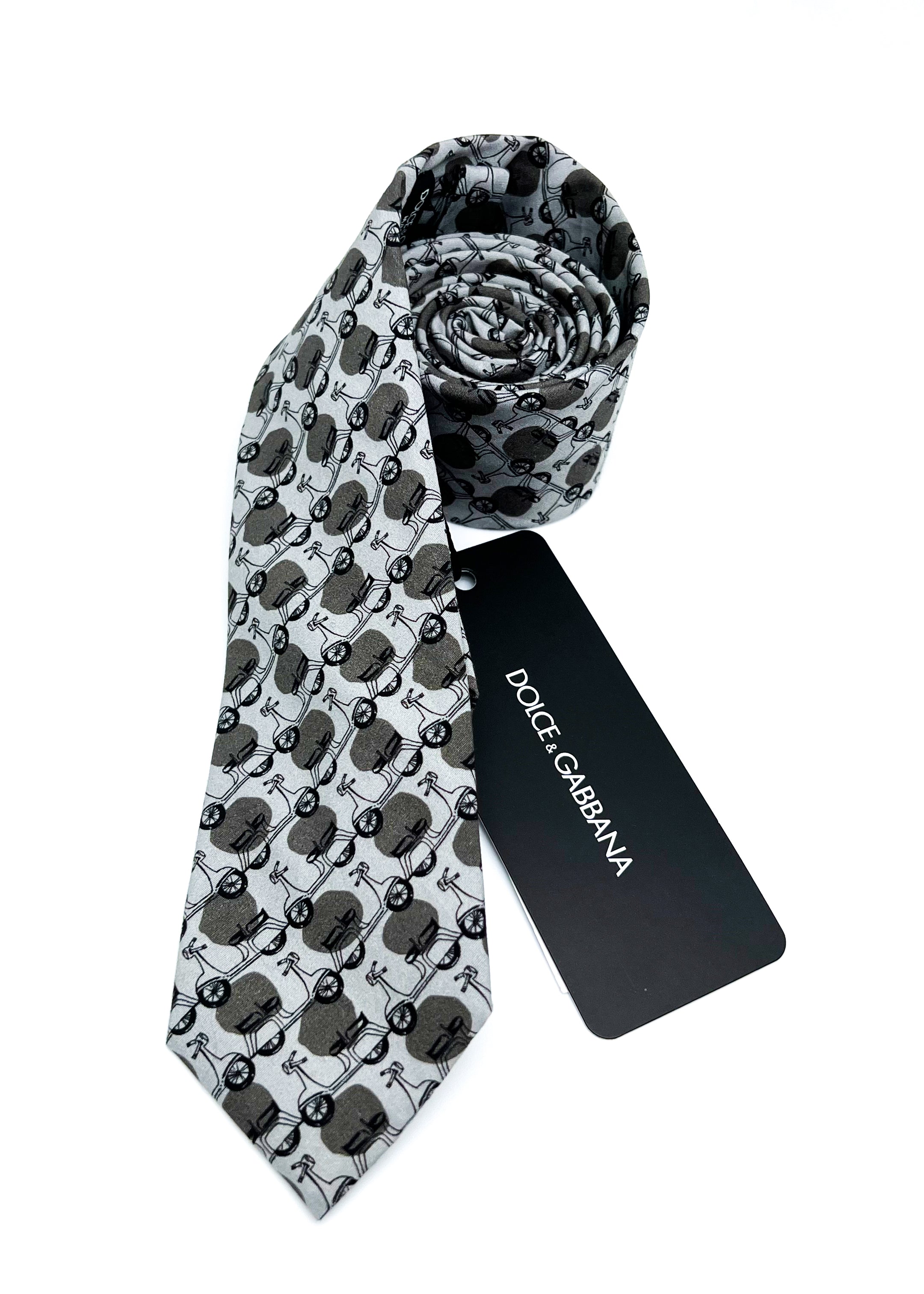 $175 DOLCE & GABBANA - 'VESPA ITALY' Cotton Polka Dot Gray 2.25" - Tie