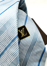 LOUIS VUITTON - 'LV' HOLOGRAPHIC LOGO Monogram Blue Stripe Silk - Tie