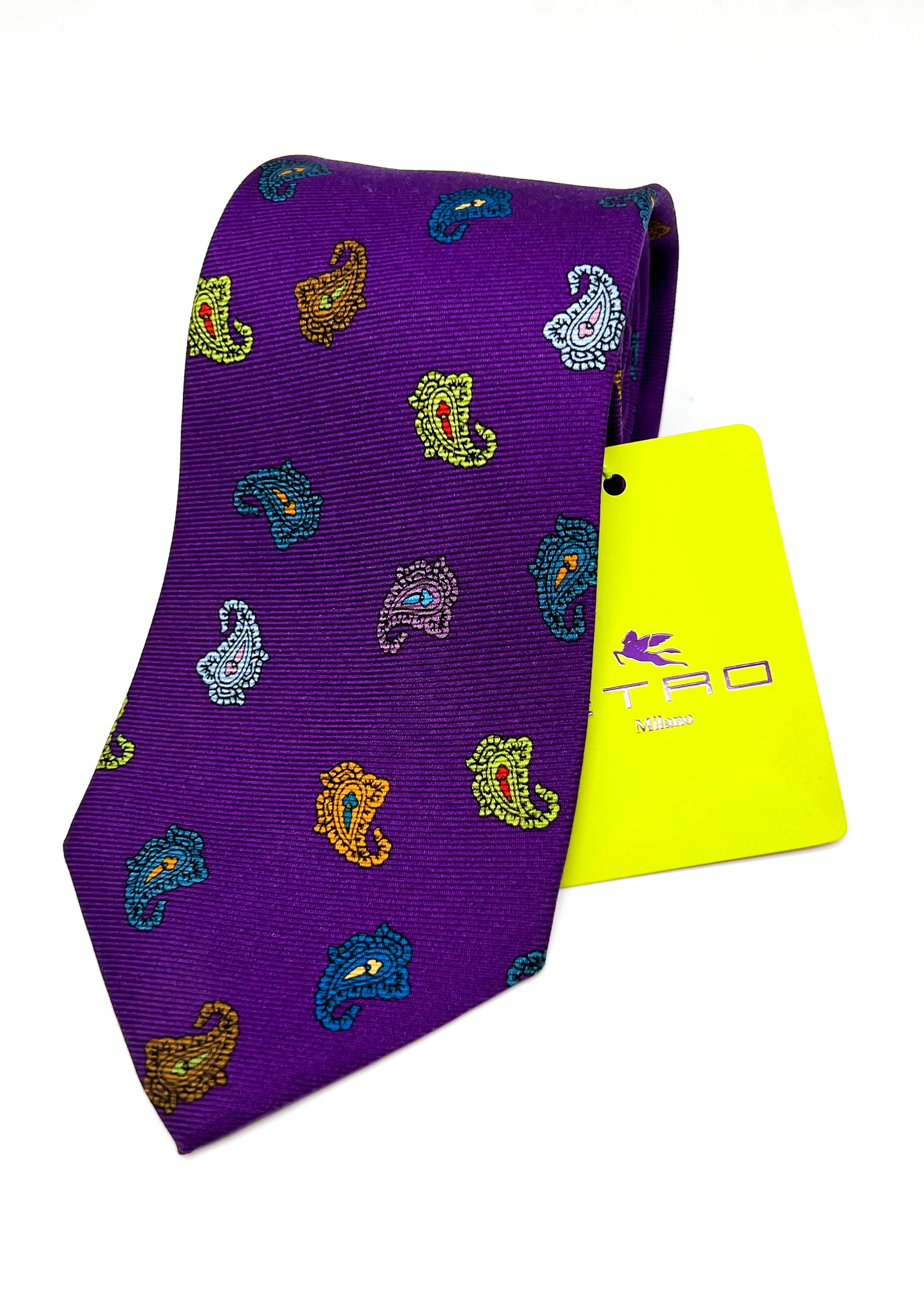 $260 ETRO - Vibrant Mult-Color Purple Paisley 3.25" - Tie