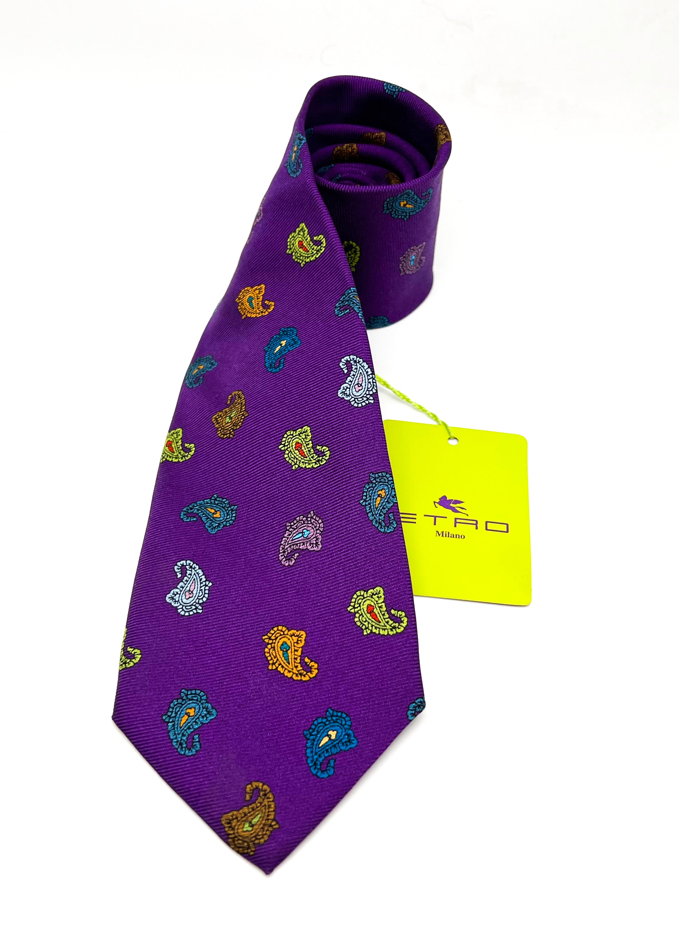 $260 ETRO - Vibrant Mult-Color Purple Paisley 3.25" - Tie