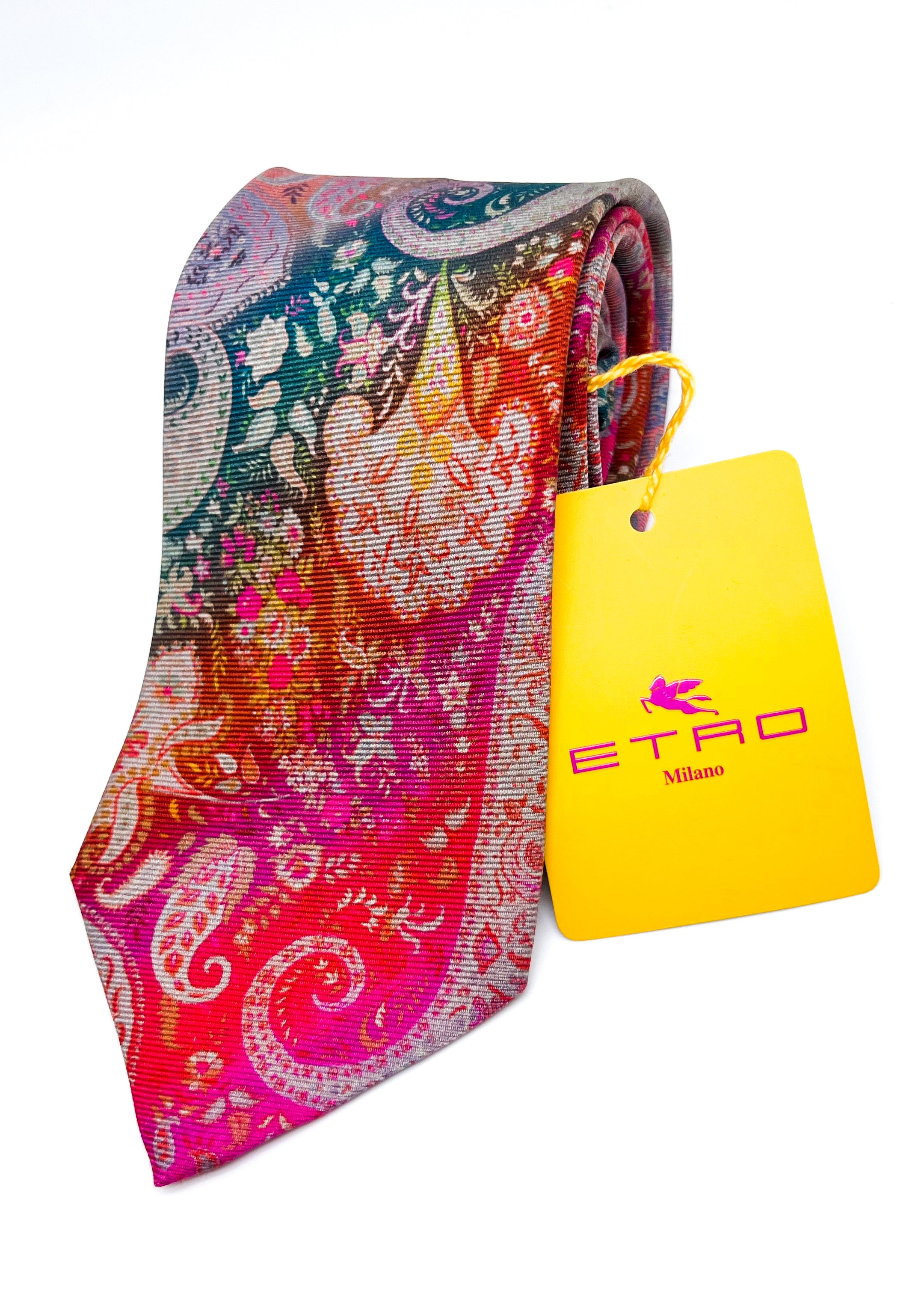 $260 ETRO - Vibrant Mult-Color Rainbow Paisley 3.25" - Tie