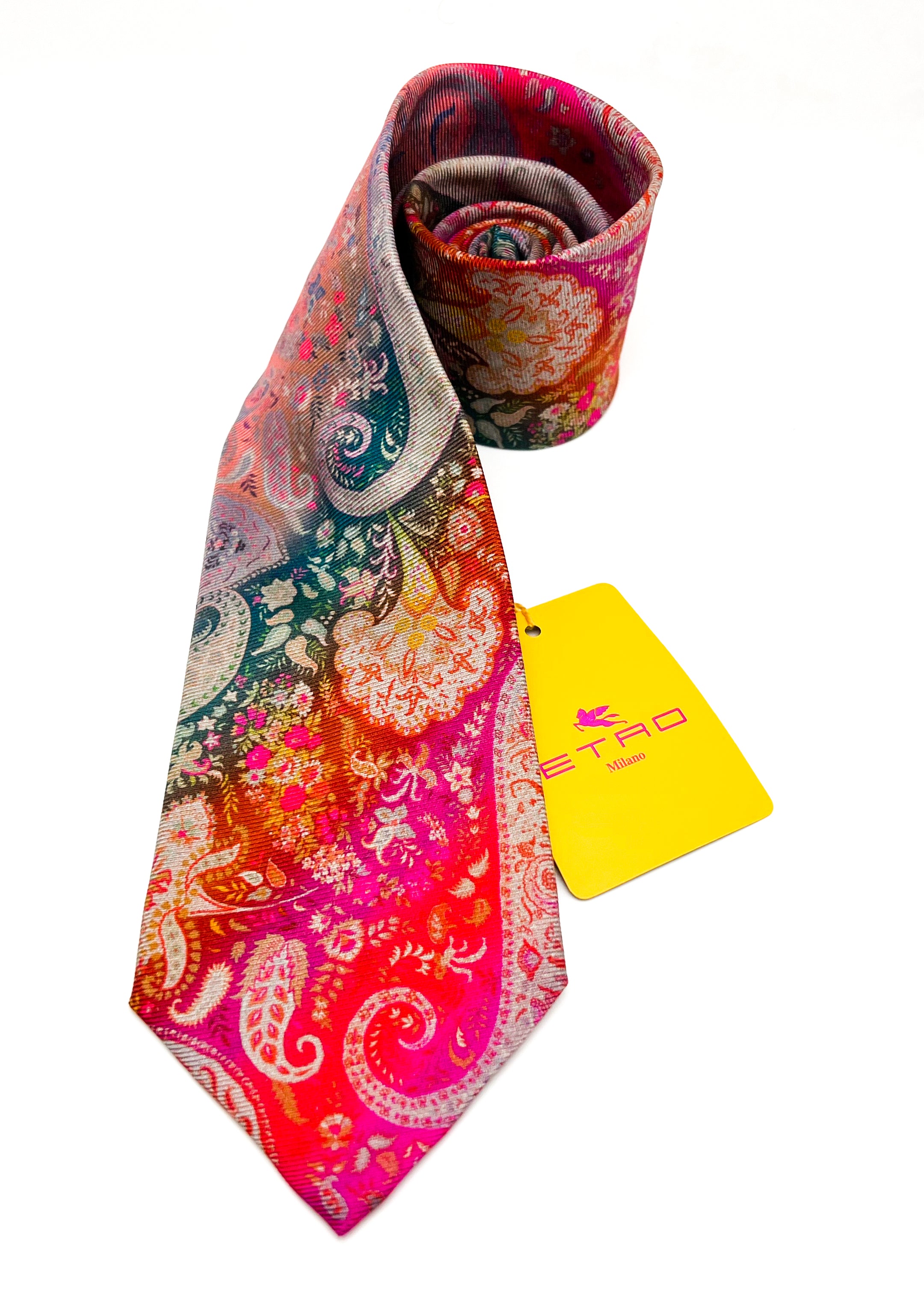 $260 ETRO - Vibrant Mult-Color Rainbow Paisley 3.25" - Tie