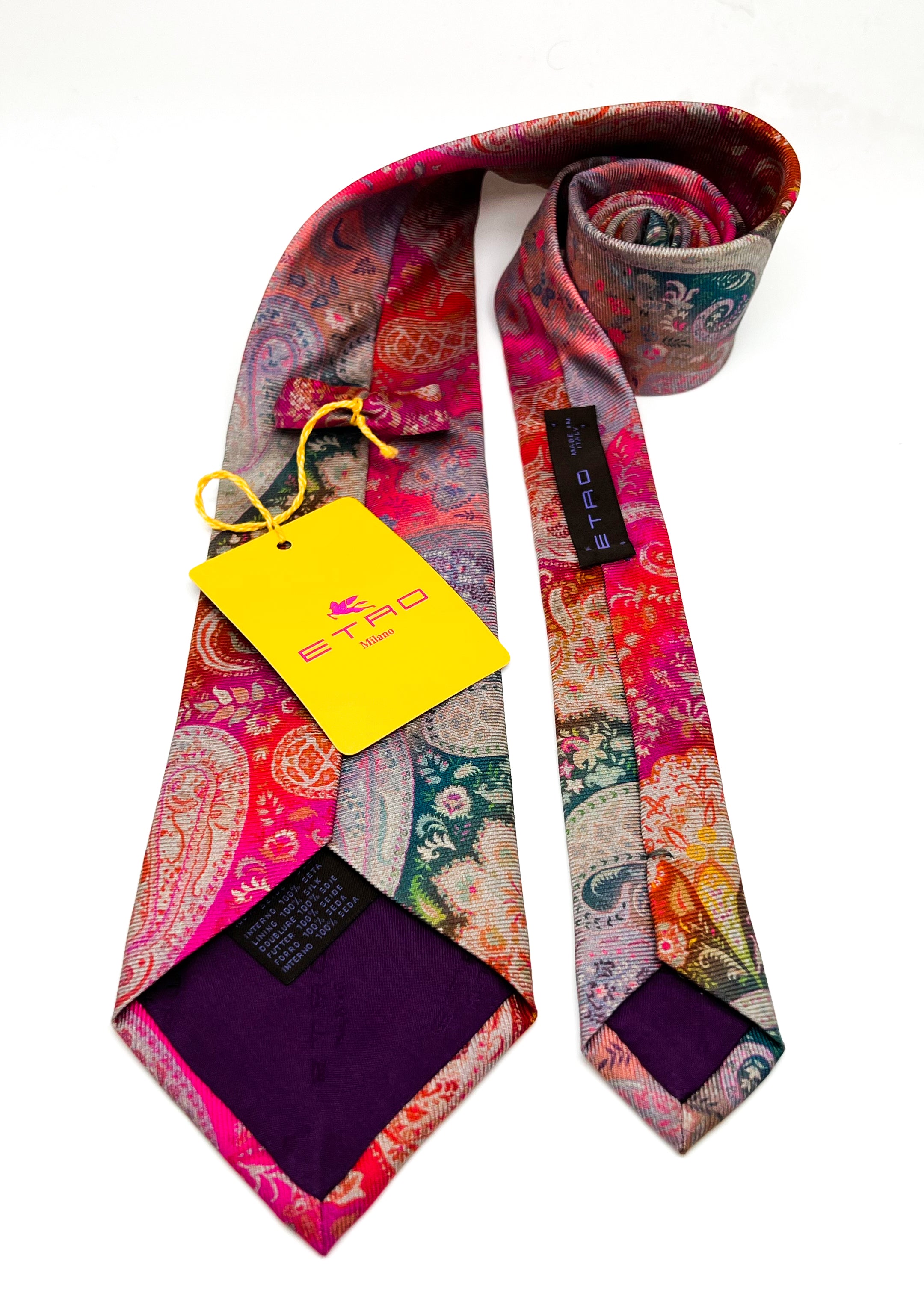 $260 ETRO - Vibrant Mult-Color Rainbow Paisley 3.25" - Tie