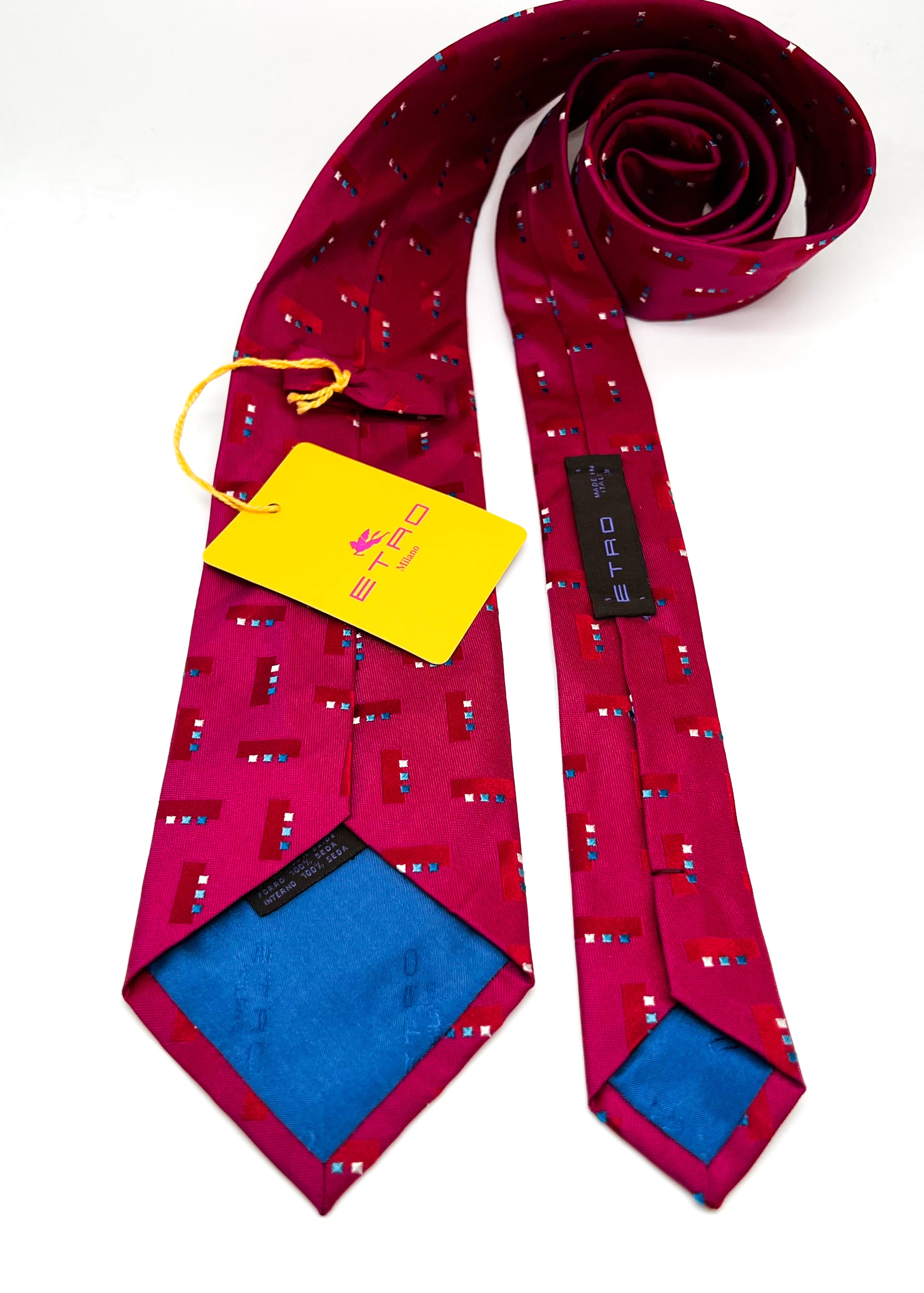 $260 ETRO MILANO - Hot Pink Geometric Vibrant Silk 3.25" - Tie