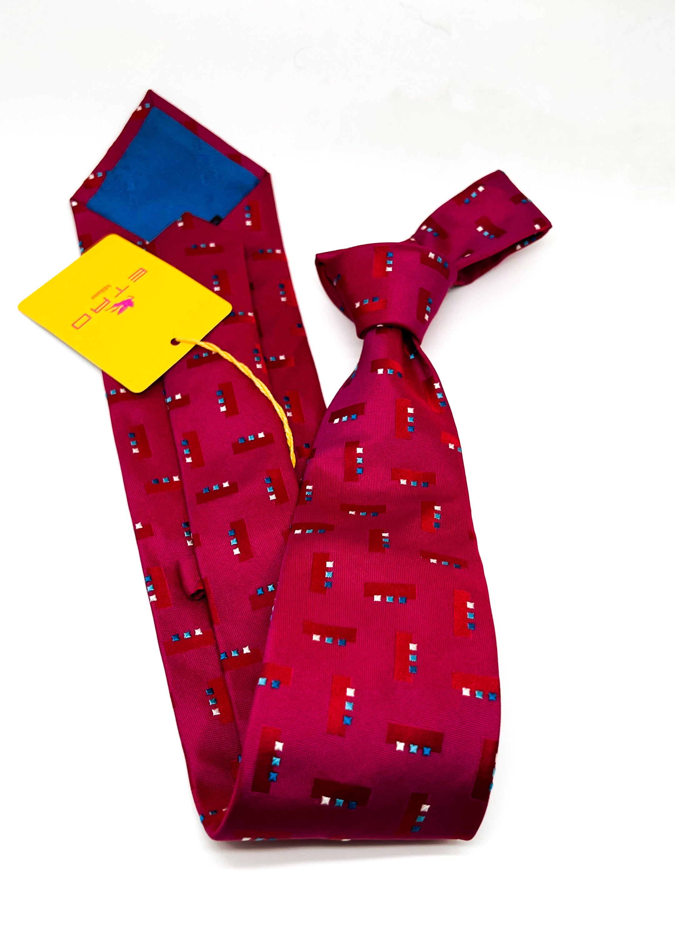 $260 ETRO MILANO - Hot Pink Geometric Vibrant Silk 3.25" - Tie