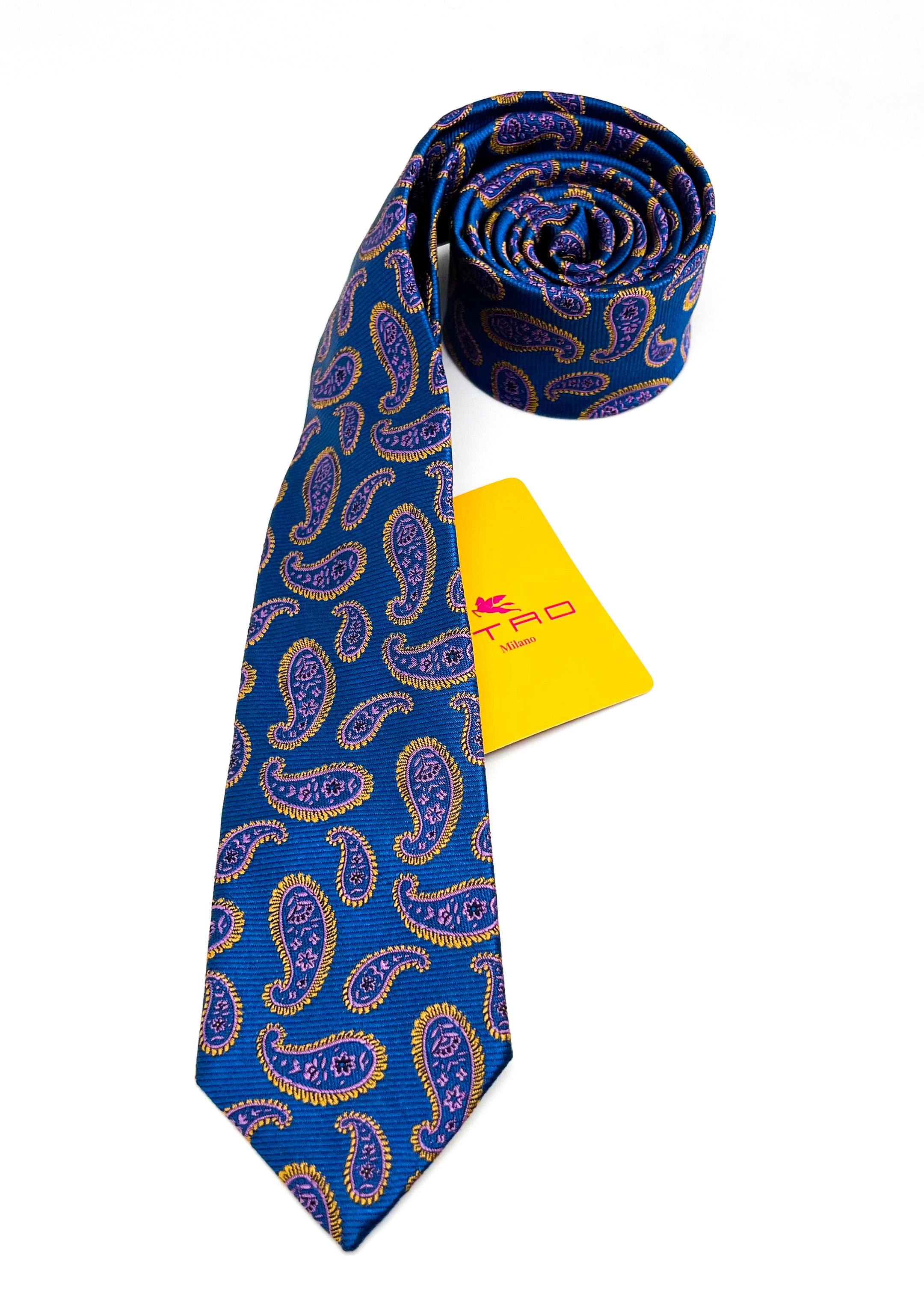 $260 ETRO MILANO - Blue Intricate Bold Paisley 2.25" - Tie