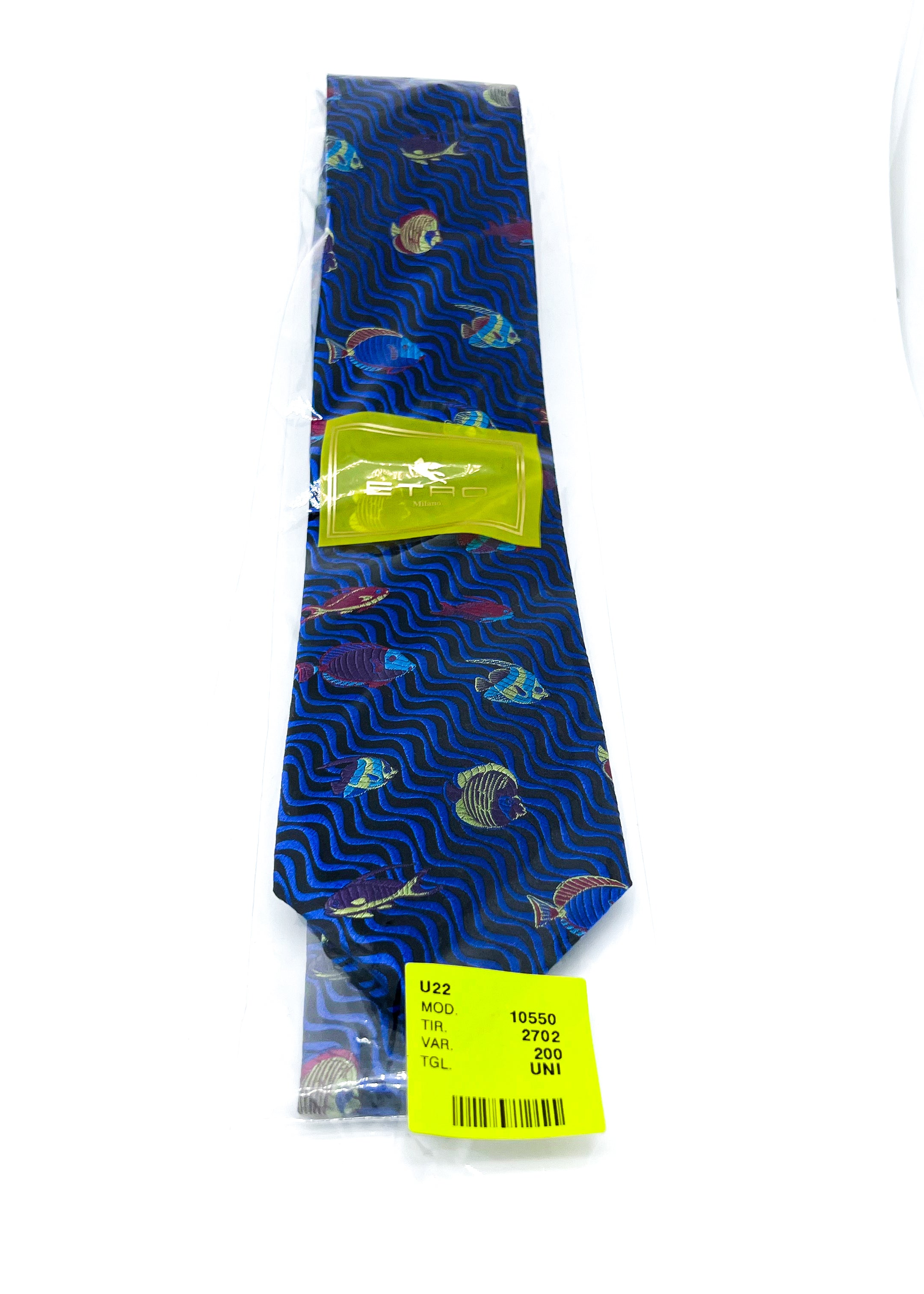 $260 ETRO MILANO - Vibrant Multi-Color Fish Pattern 3.25" - Tie