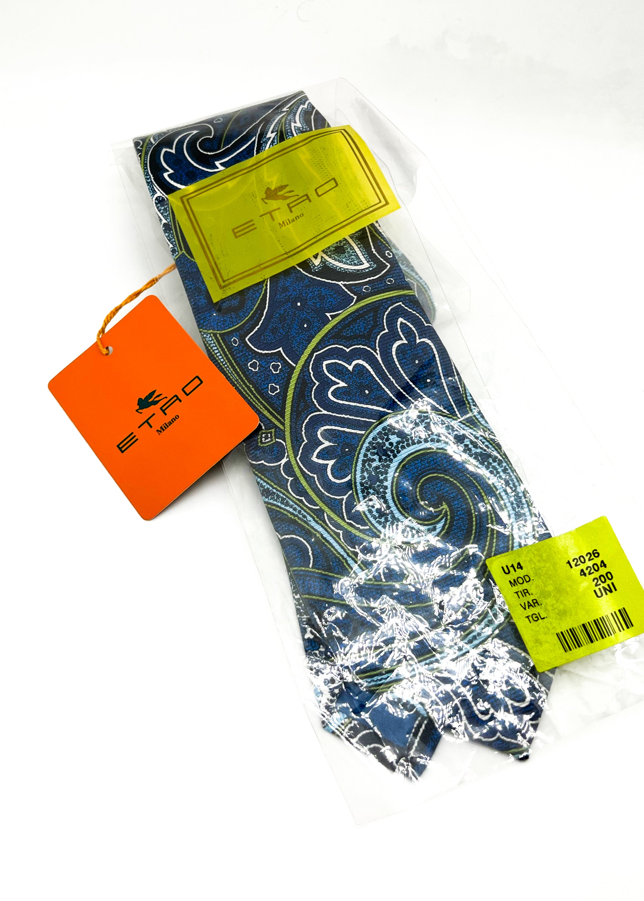 $260 ETRO MILANO - Vibrant Multi-Color Blue/Green Paisley 3.25" - Tie