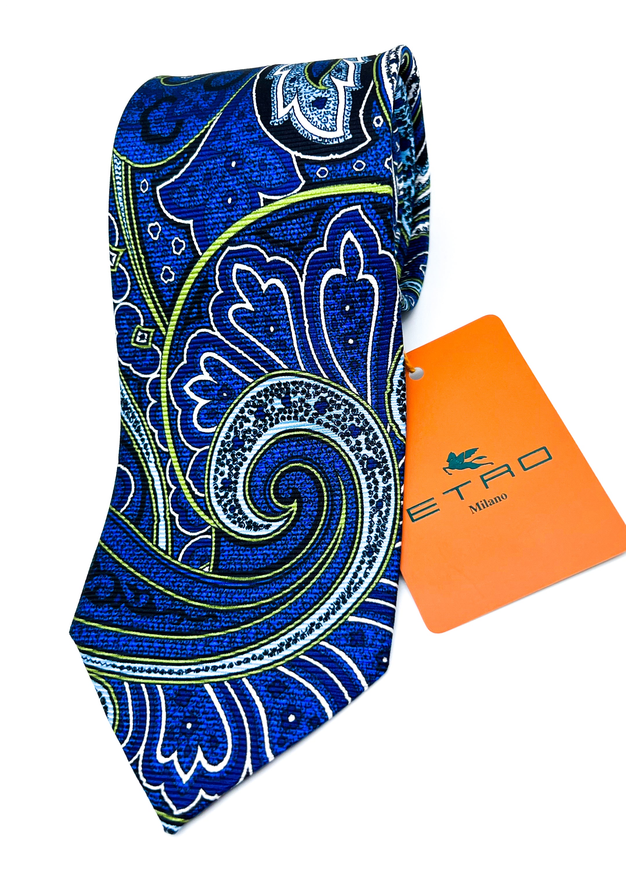 $260 ETRO MILANO - Vibrant Multi-Color Blue/Green Paisley 3.25" - Tie