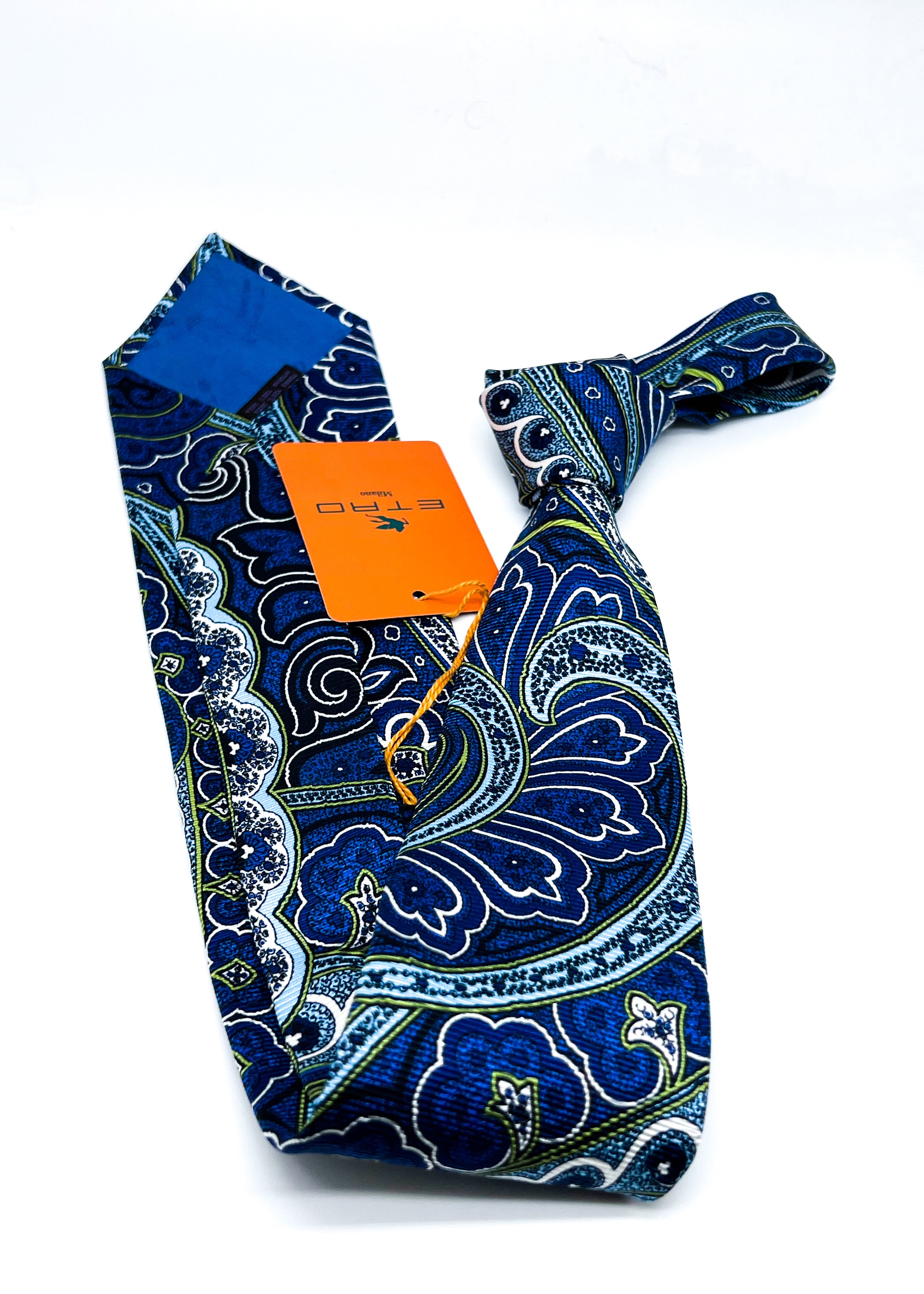 $260 ETRO MILANO - Vibrant Multi-Color Blue/Green Paisley 3.25" - Tie