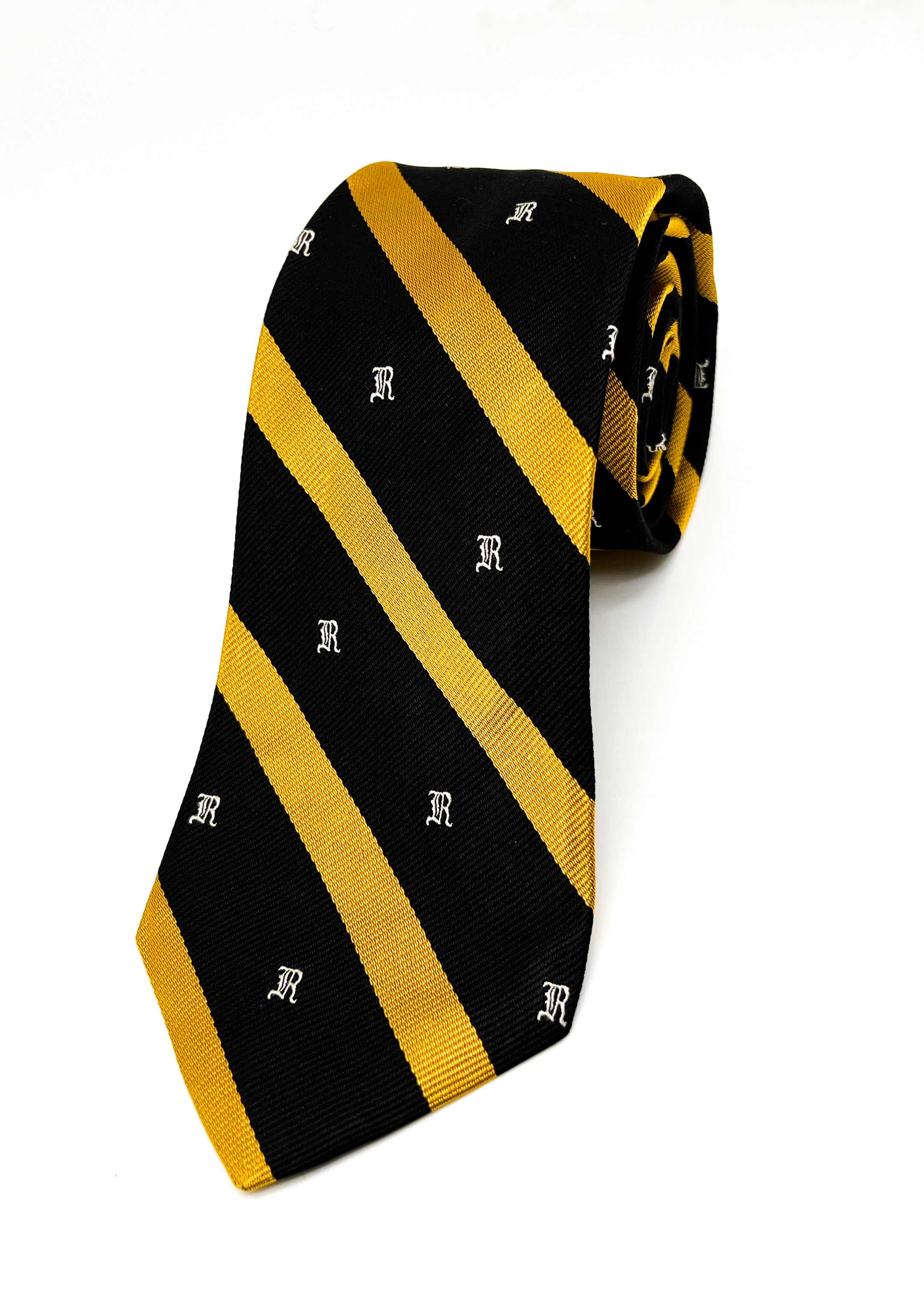 RALPH LAUREN "RUGBY" - Black & Yellow Textured Silk LOGO 3" - Tie